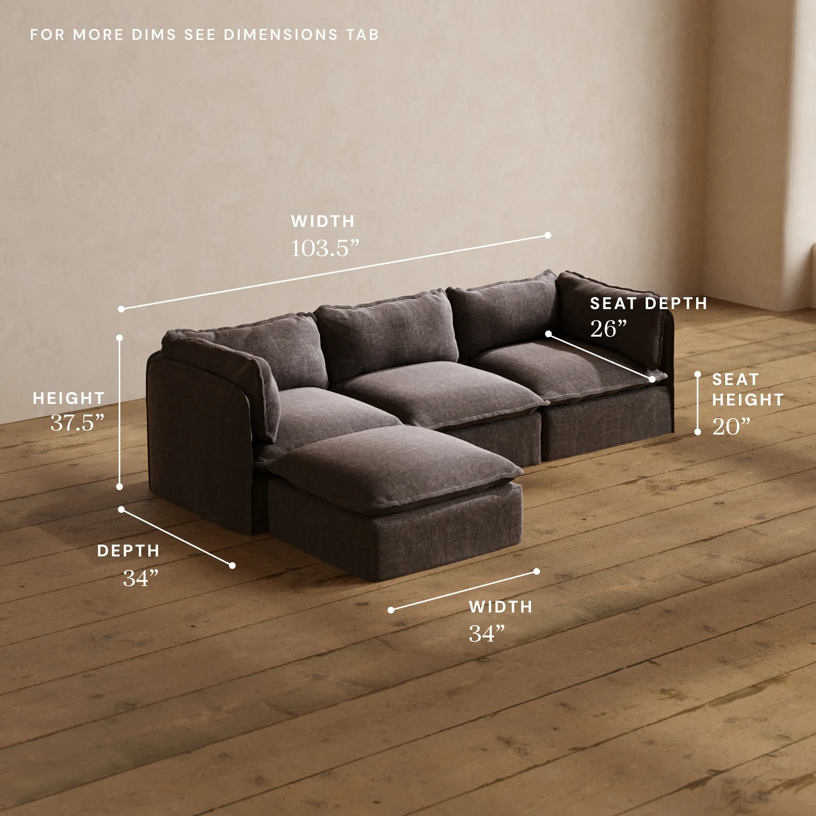 Modular Washable 3-Seater Sectional in Caviar | Deluxe+ Seat | Cloud Pillow - Image 5