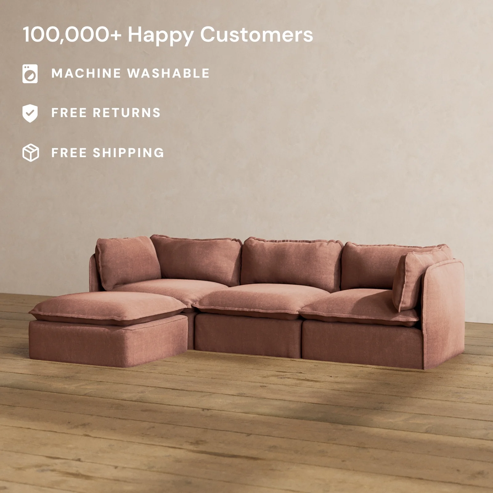 Modular Washable 3-Seater Sectional in Chestnut | Memorix+ Seat | Contour Pillow - Image 2