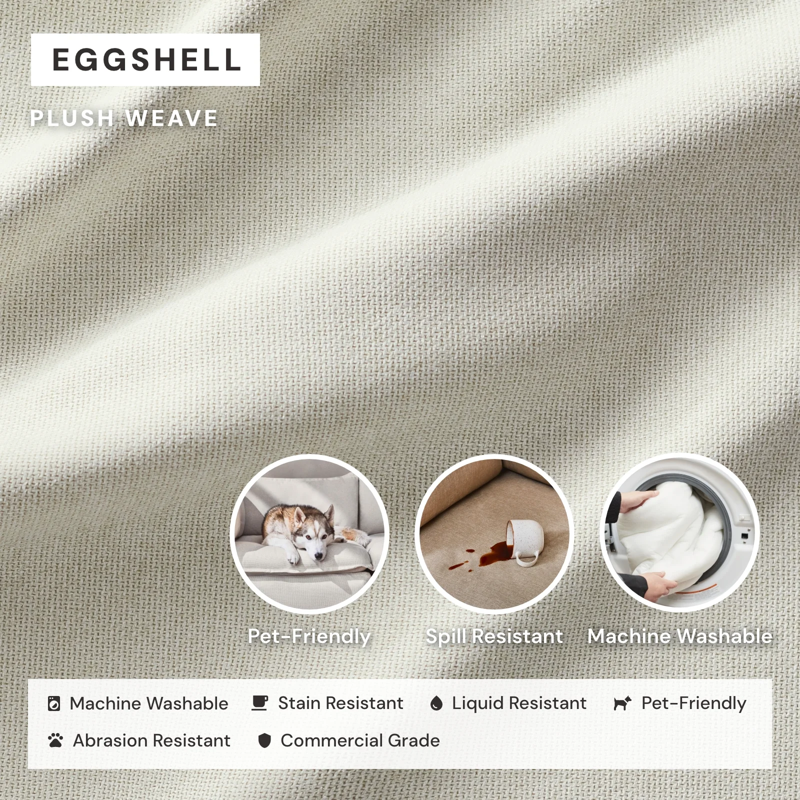Modular Washable 3-Seater Sectional in Eggshell | Deluxe+ Seat | Cloud Pillow - Image 3