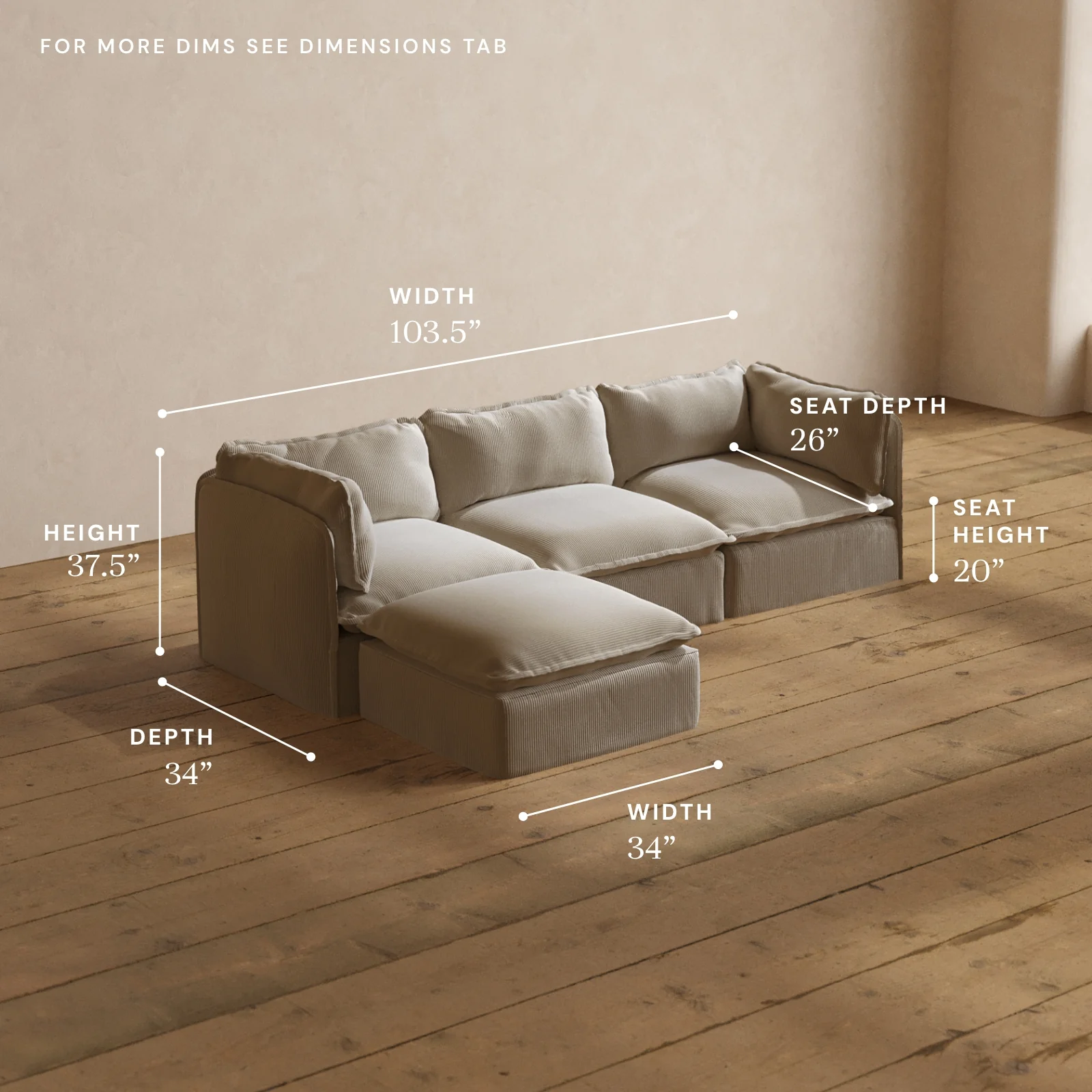 Modular Washable 3-Seater Sectional in Milk | Deluxe+ Seat | Cloud Pillow - Image 5