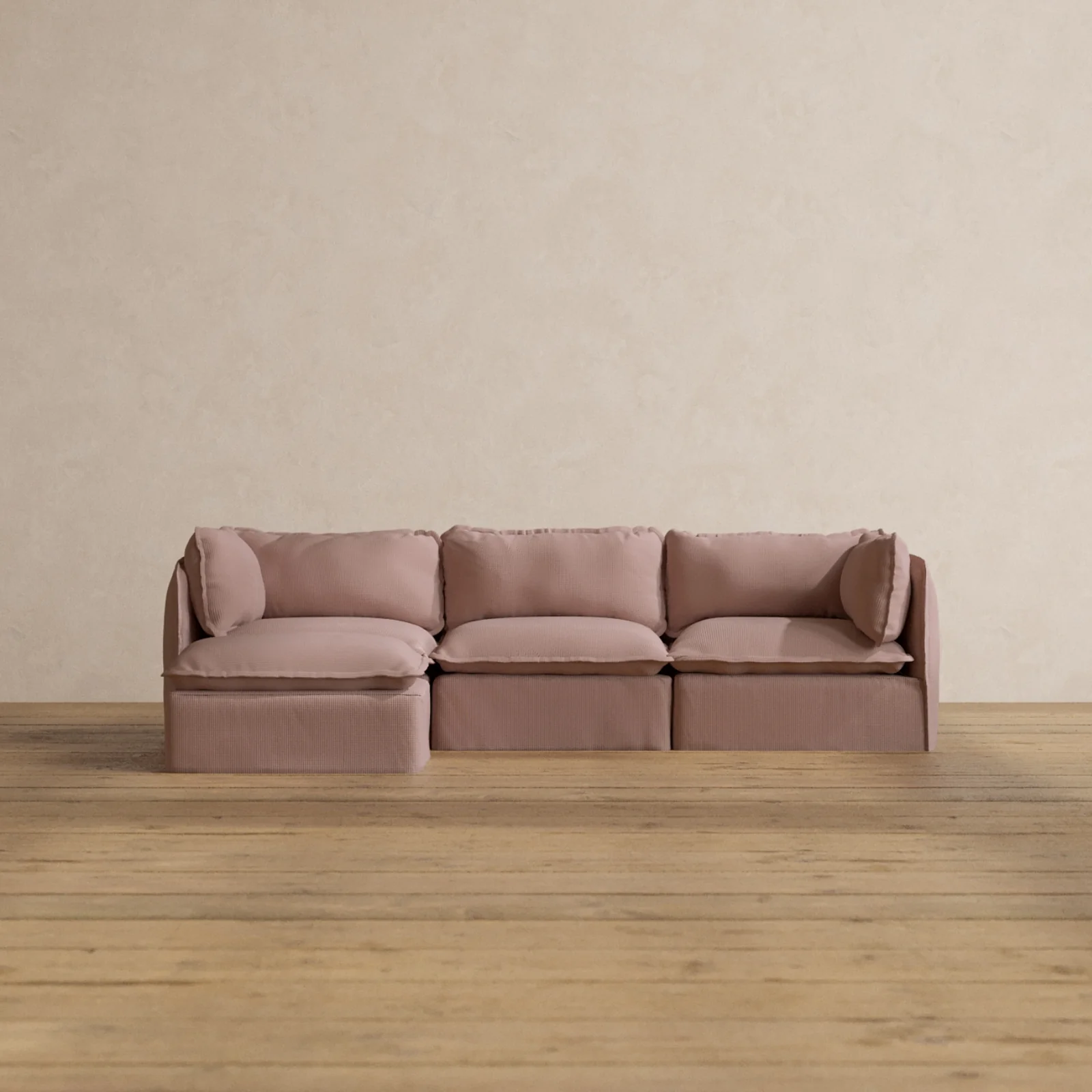 Modular Washable 3-Seater Sectional in Sakura | Deluxe+ Seat | Cloud Pillow