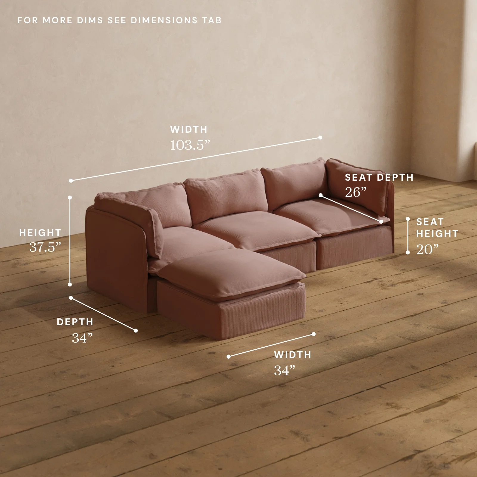 Modular Washable 3-Seater Sectional in Sakura | Deluxe+ Seat | Cloud Pillow - Image 5