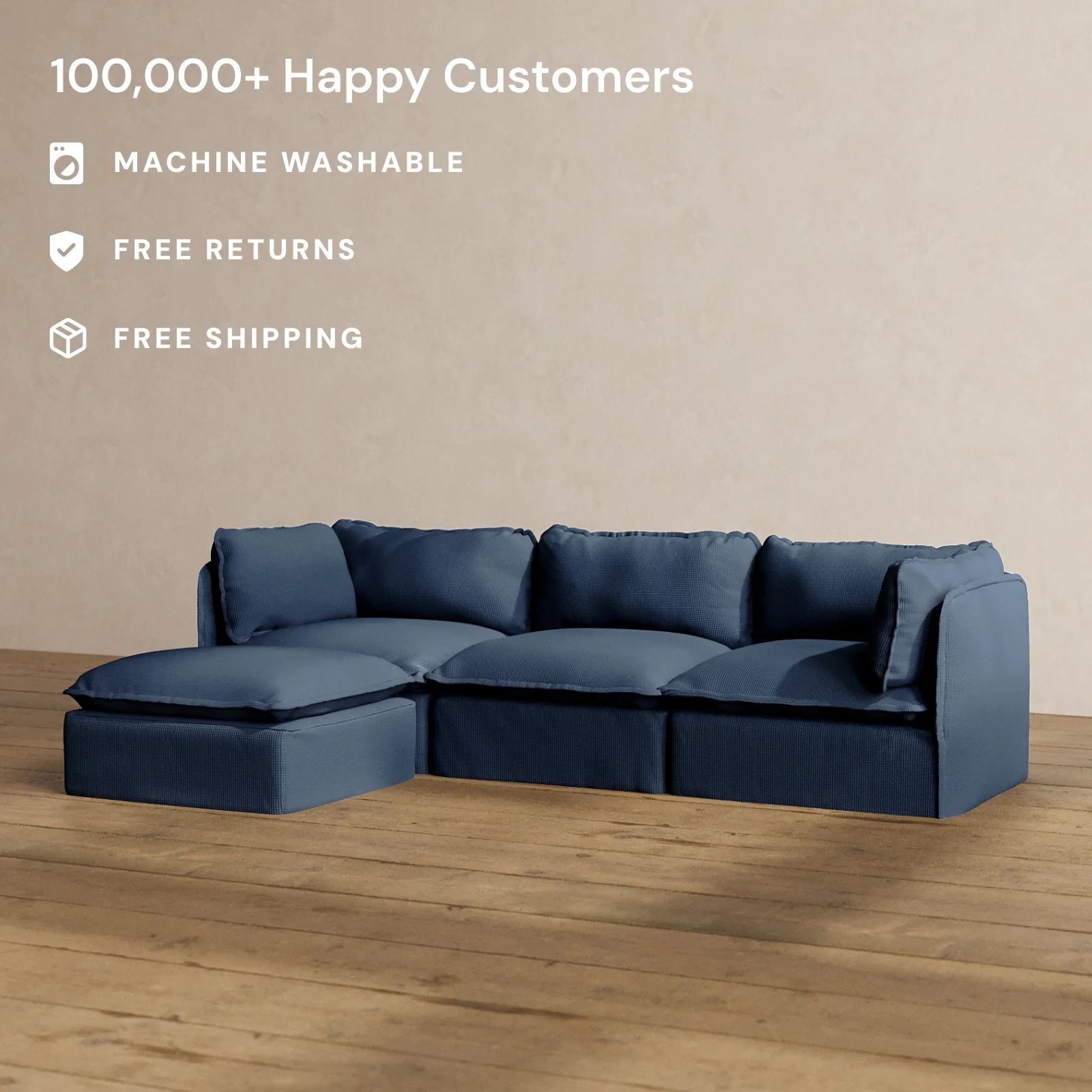 Modular Washable 3-Seater Sectional in Sumi | Deluxe+ Seat | Cloud Pillow - Image 2