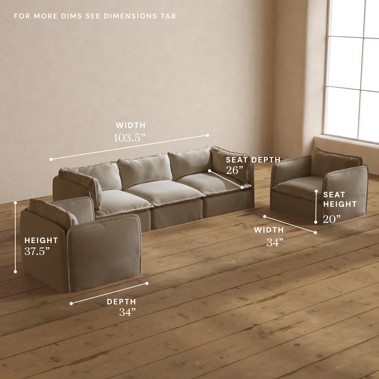 Modular Washable 3-Seater Sofa + Armchair Set in Milk | Deluxe+ Seat | Cloud Pillow - Image 5