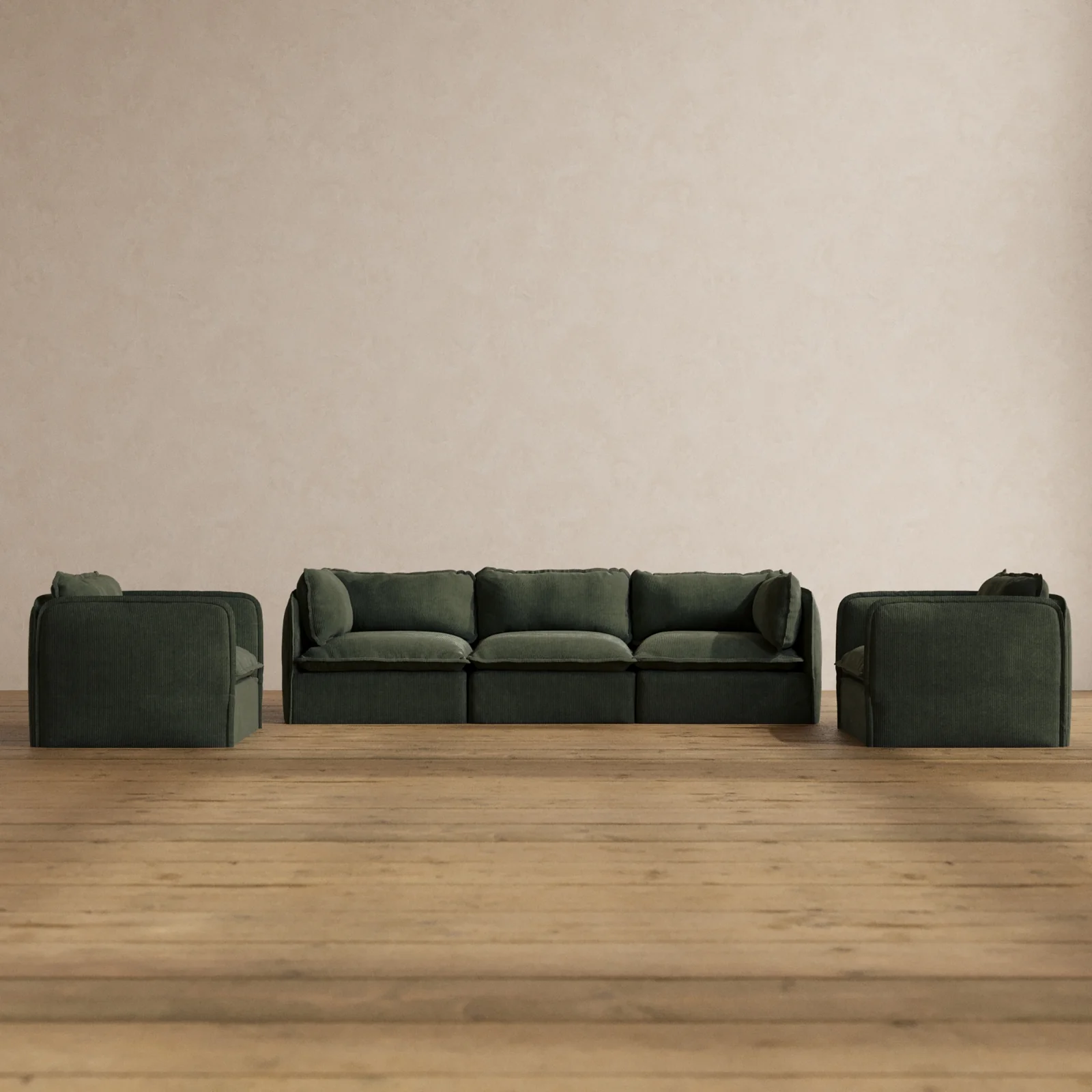 Modular Washable 3-Seater Sofa + Armchair Set in Olivine | Memorix+ Seat | Contour Pillow