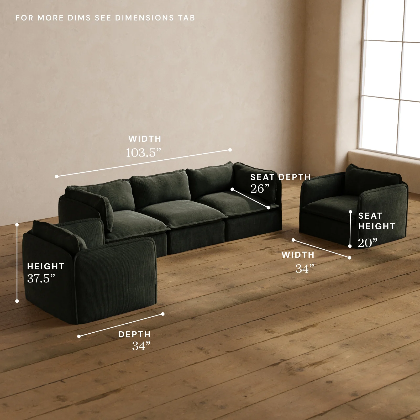 Modular Washable 3-Seater Sofa + Armchair Set in Olivine | Memorix+ Seat | Contour Pillow - Image 5