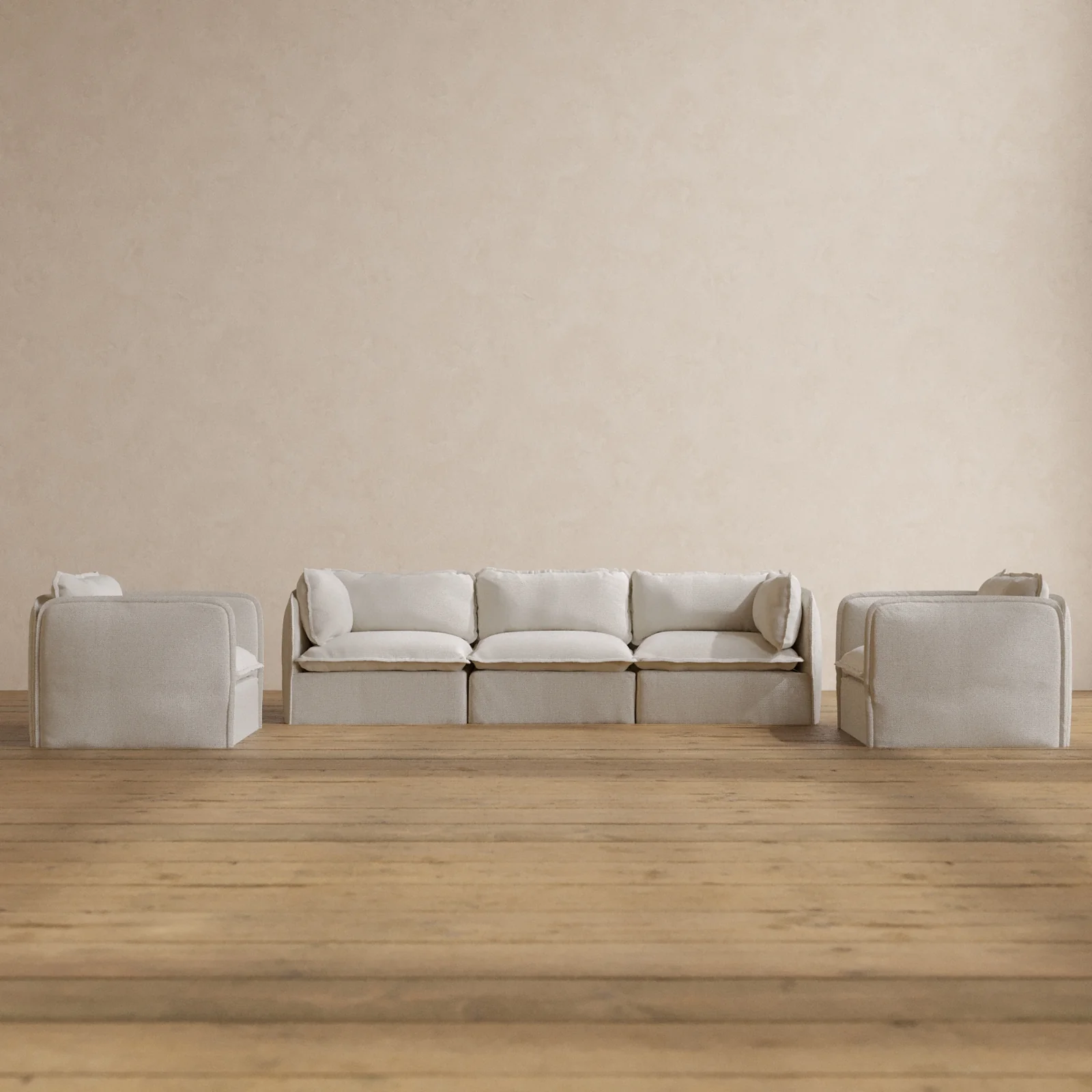 Modular Washable 3-Seater Sofa + Armchair Set in Powder | Memorix+ Seat | Contour Pillow