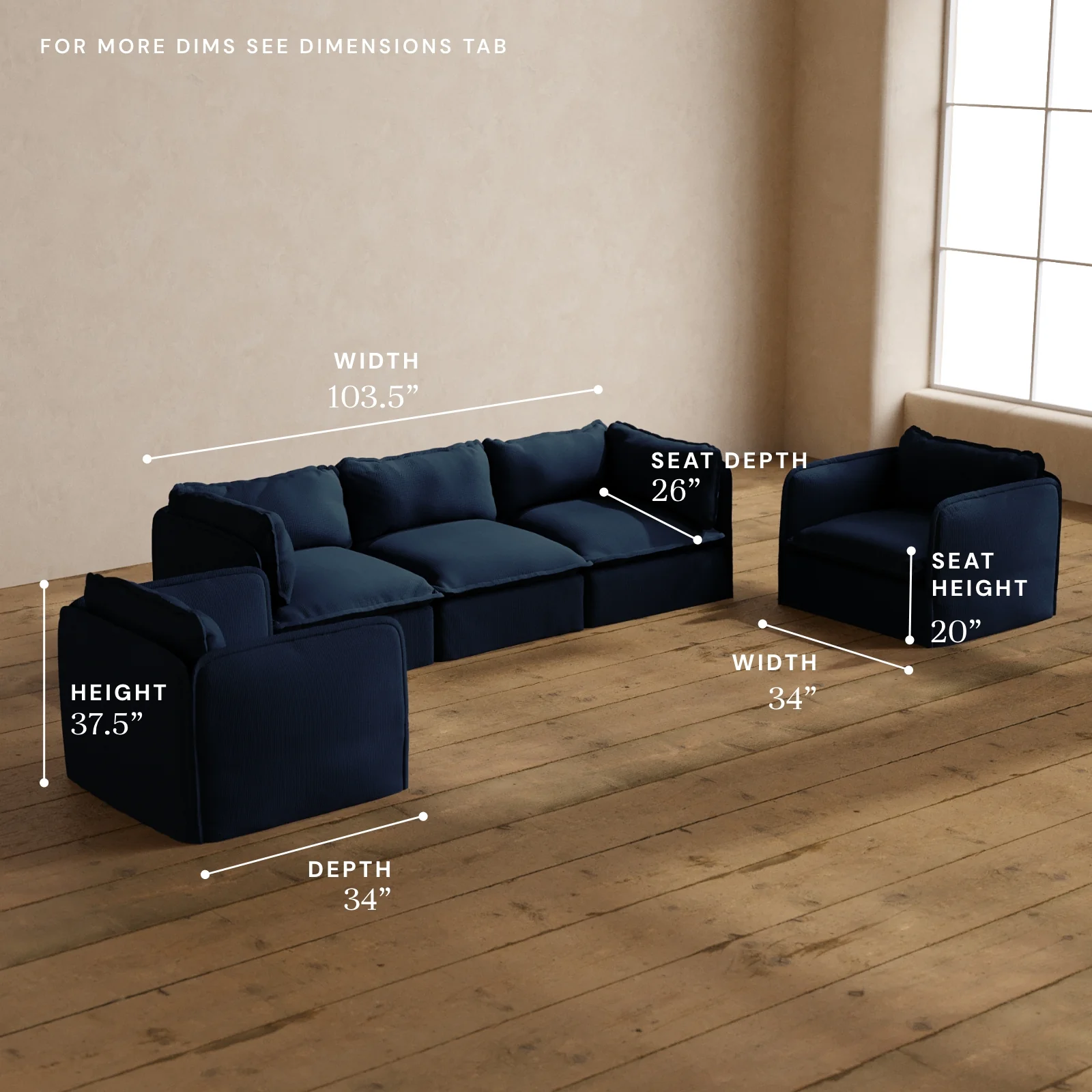 Modular Washable 3-Seater Sofa + Armchair Set in Sumi | Memorix+ Seat | Contour Pillow - Image 5