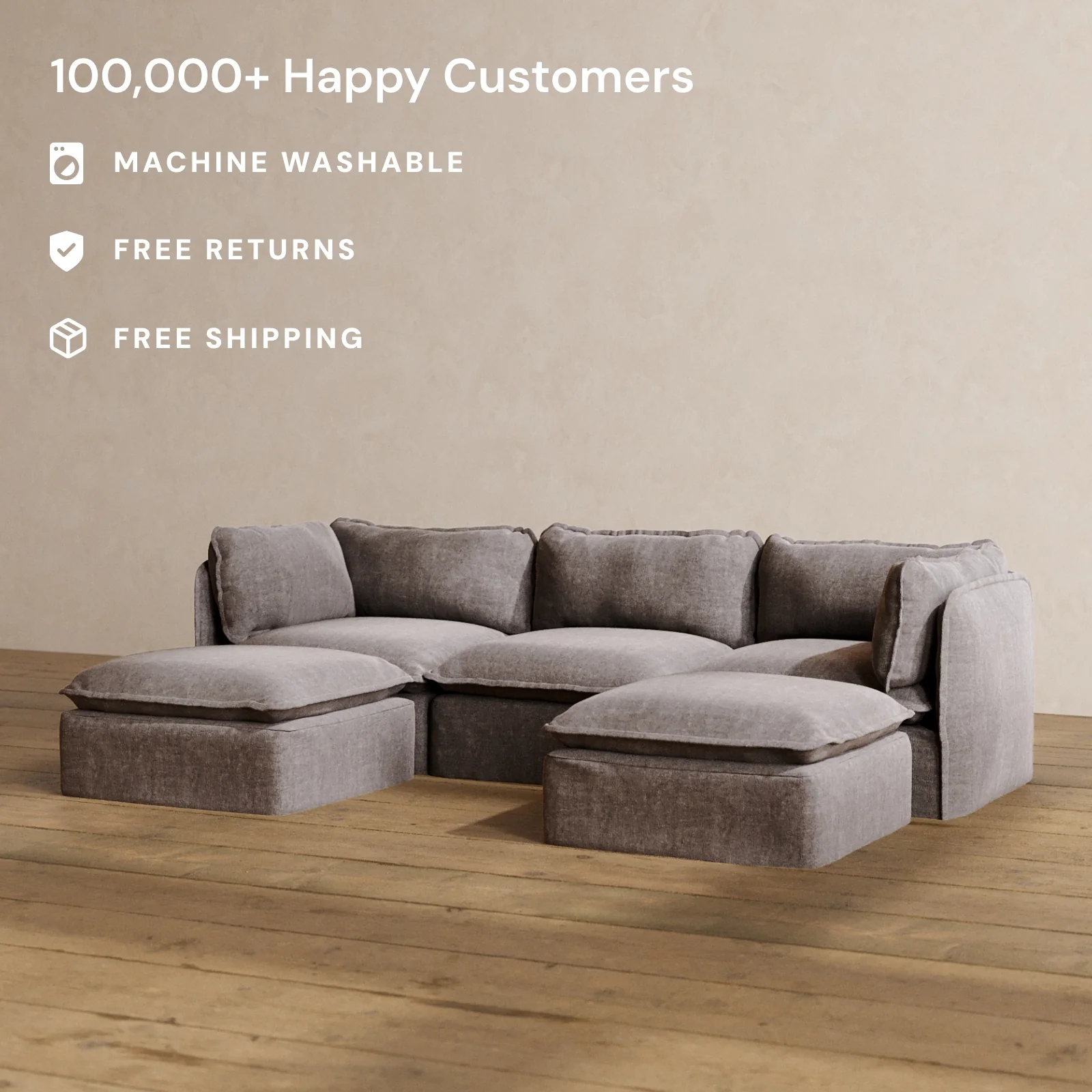 Modular Washable 3-Seater U-Sectional in Caviar | Memorix+ Seat | Contour Pillow - Image 2