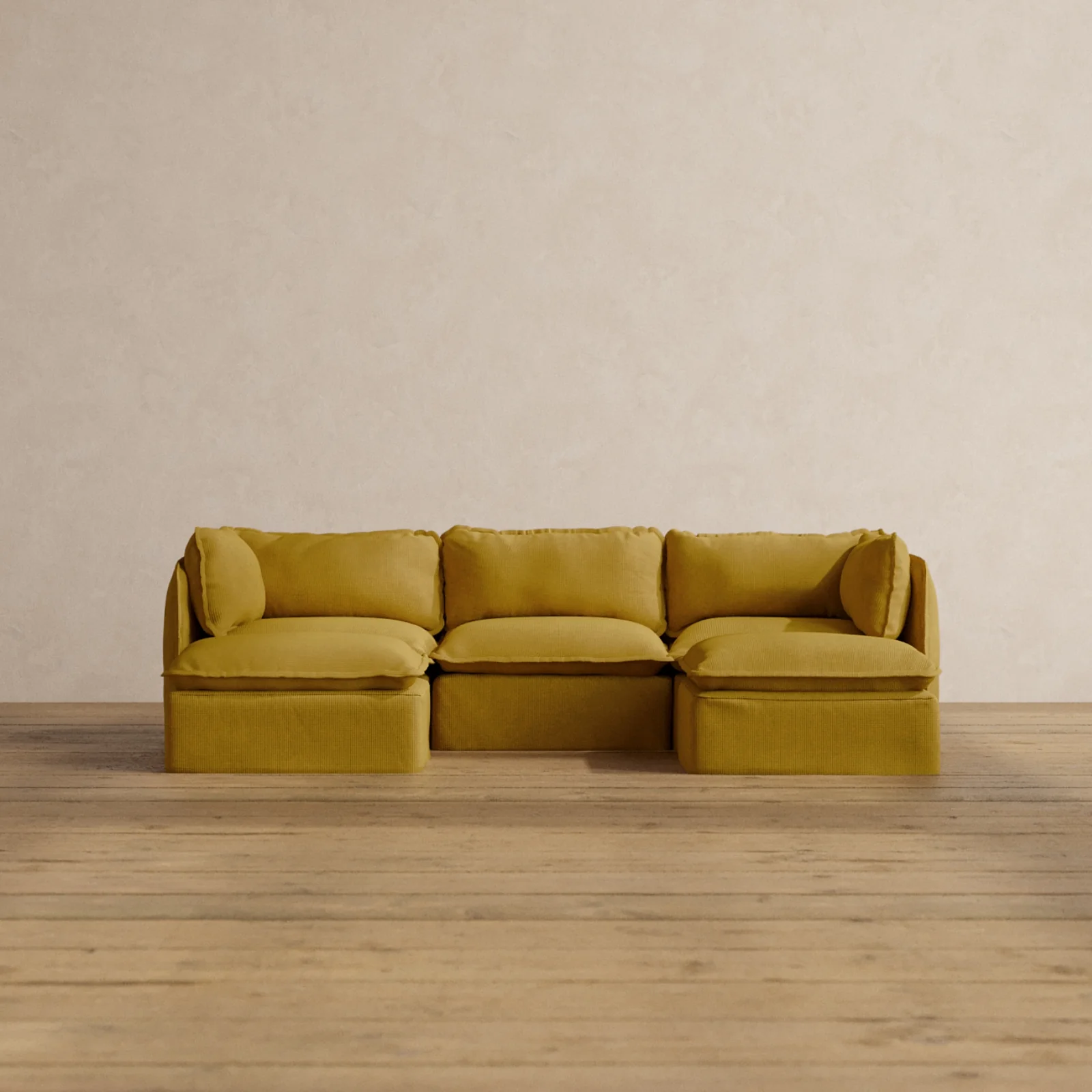Modular Washable 3-Seater U-Sectional in Kiiro | Memorix+ Seat | Contour Pillow