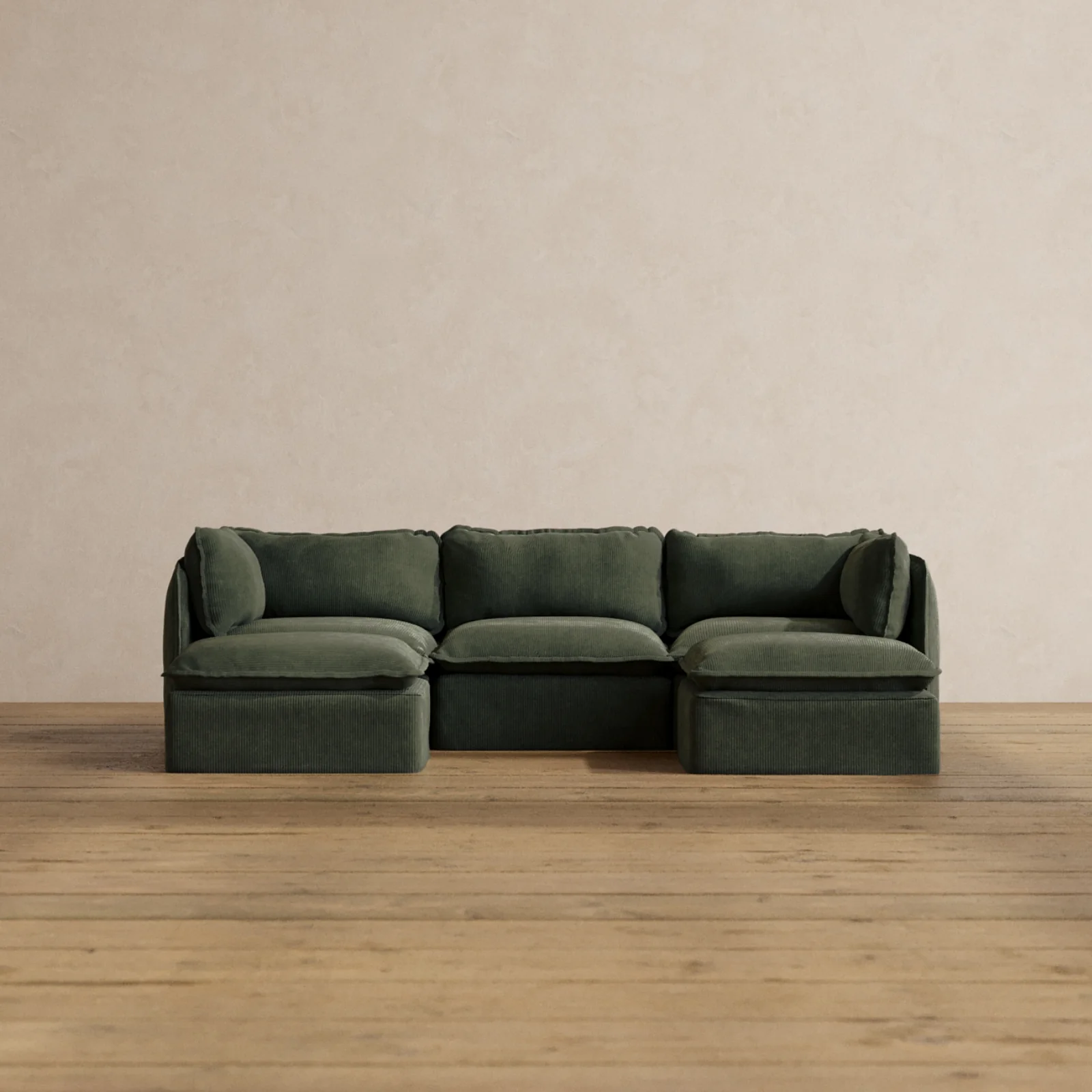 Modular Washable 3-Seater U-Sectional in Olivine | Deluxe+ Seat | Cloud Pillow
