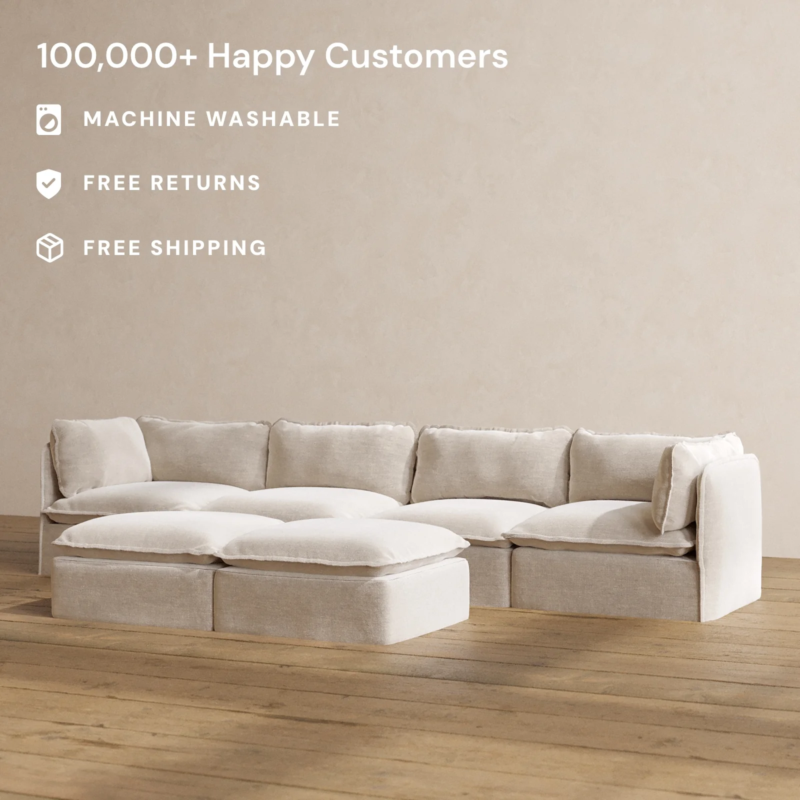 Modular Washable 4-Seater + Bench Ottoman in Mist | Memorix+ Seat | Contour Pillow - Image 2