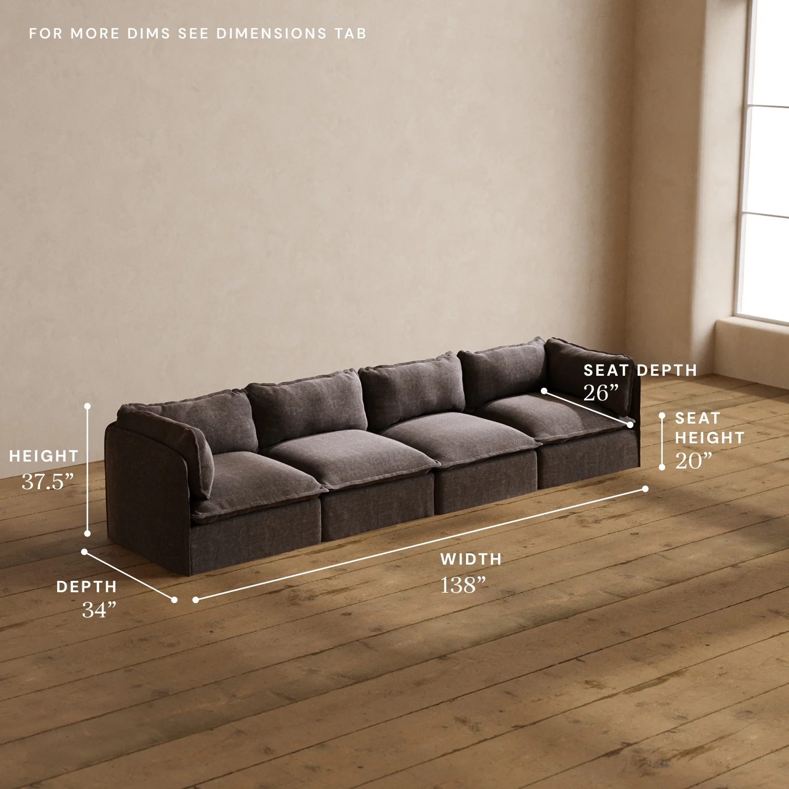 Modular Washable 4-Seater in Caviar | Deluxe+ Seat | Cloud Pillow - Image 5