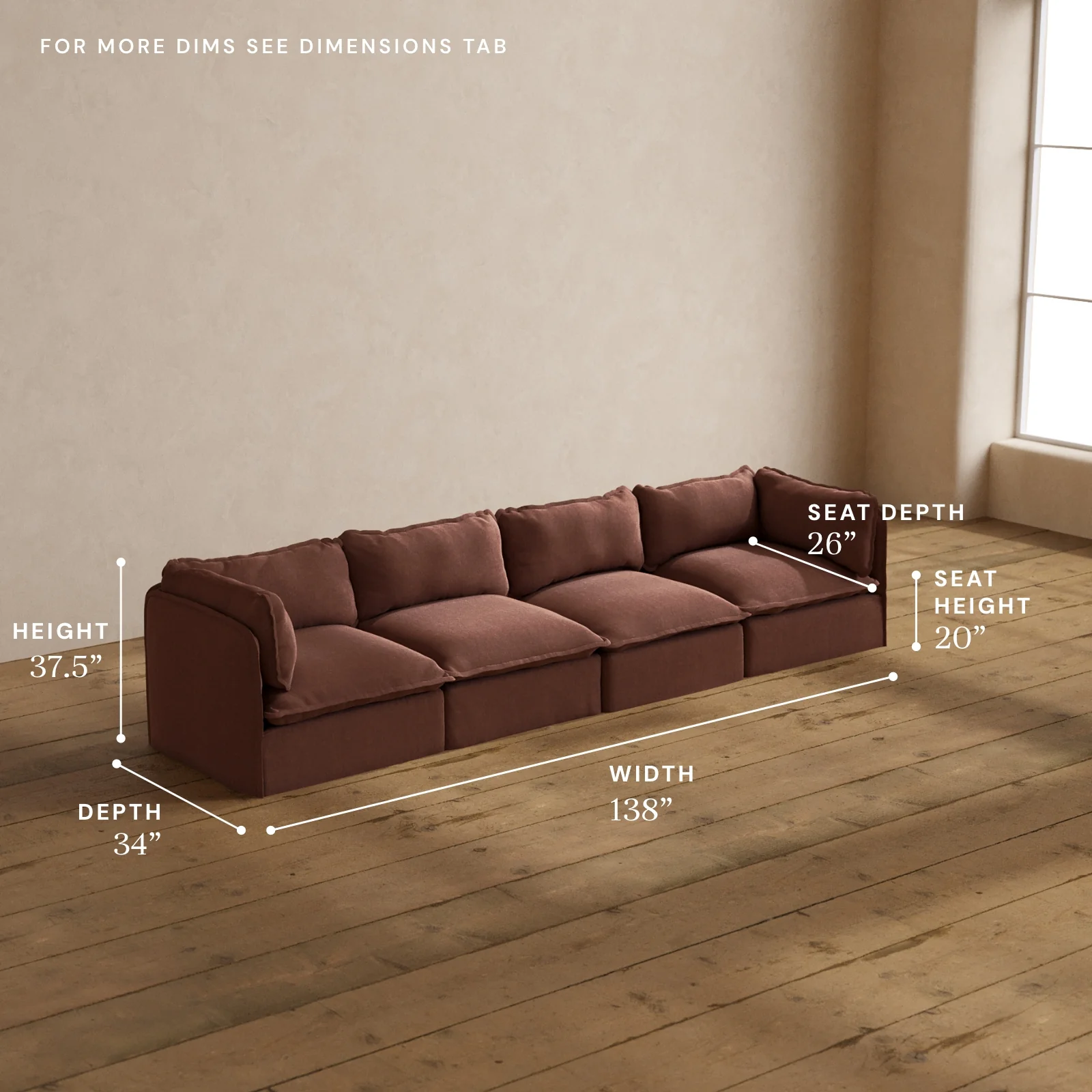 Modular Washable 4-Seater in Chestnut | Memorix+ Seat | Contour Pillow - Image 5