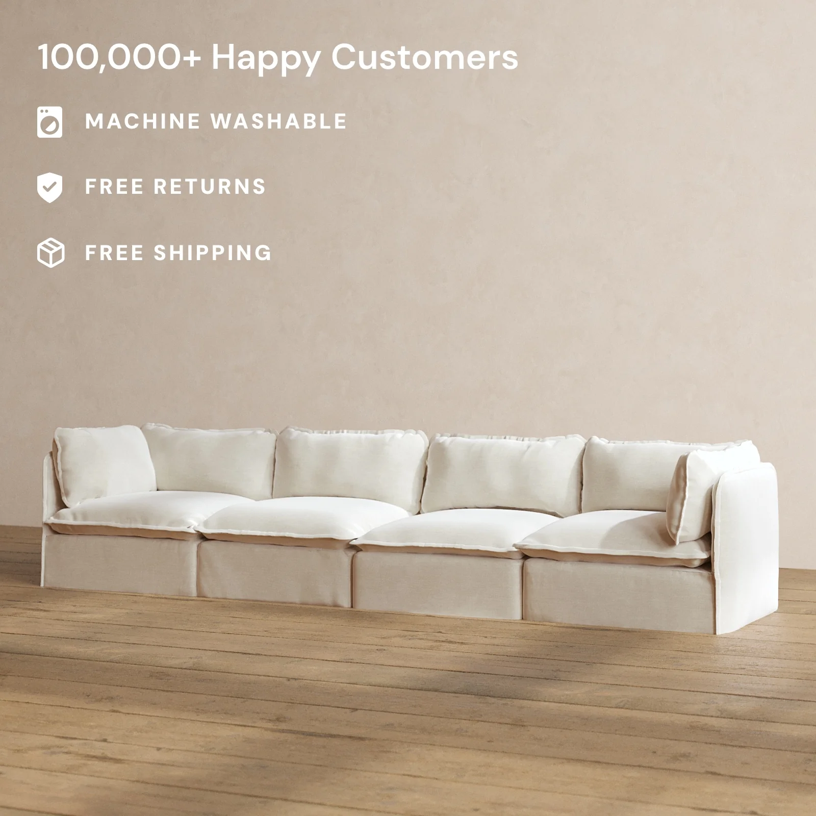 Modular Washable 4-Seater in Coco | Deluxe+ Seat | Cloud Pillow - Image 2