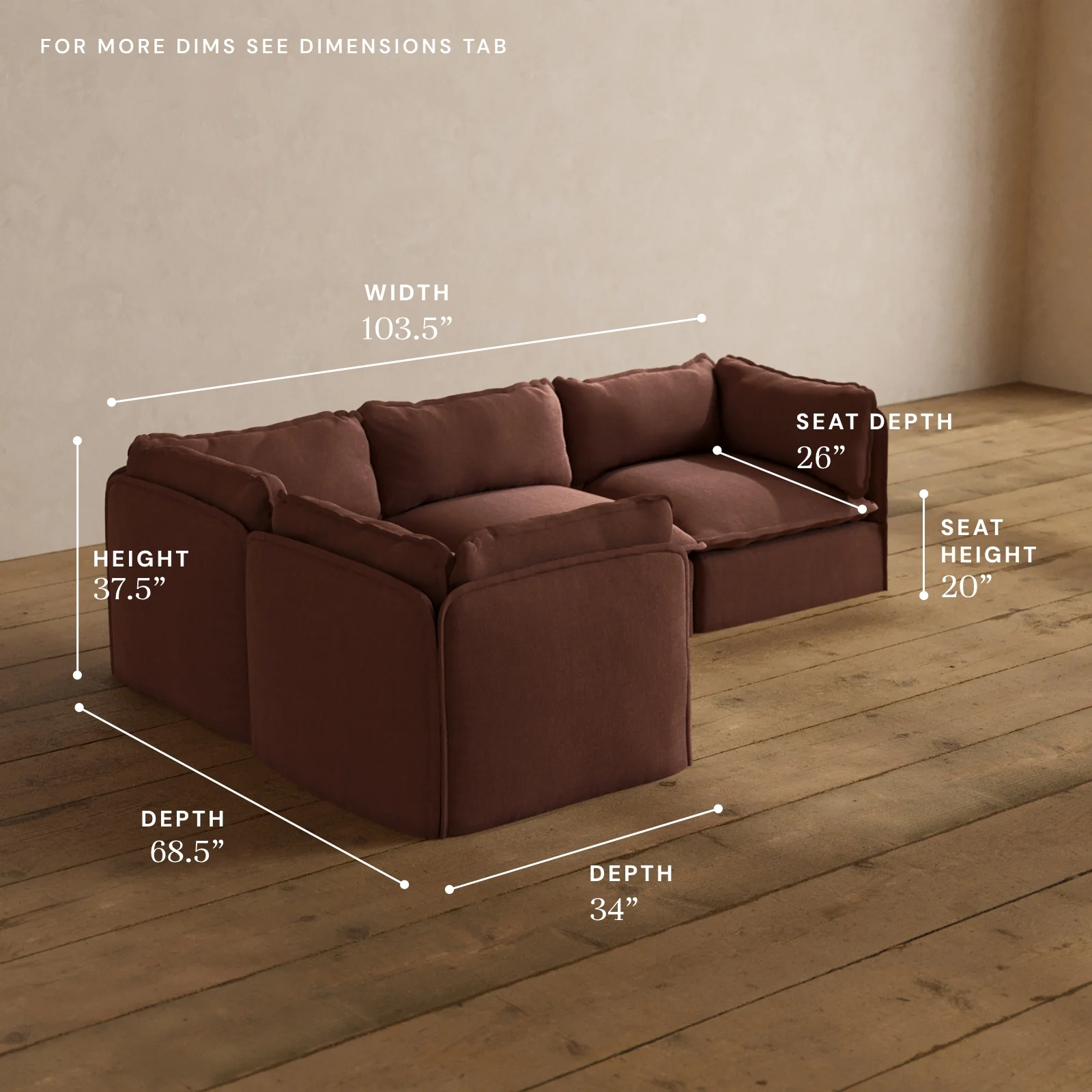 Modular Washable 4-Seater Corner Sectional in Chestnut | Memorix+ Seat | Contour Pillow - Image 5