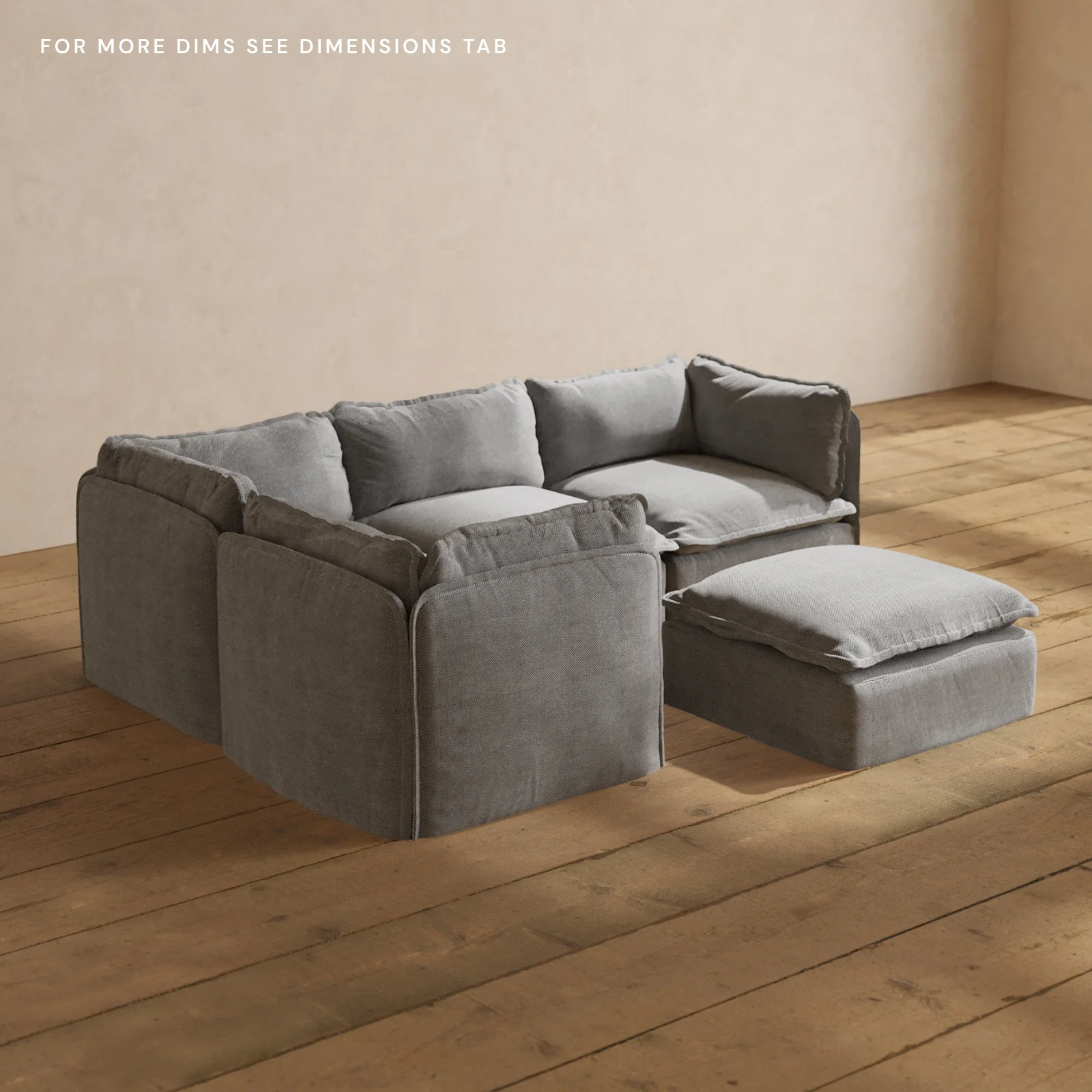 Modular Washable 4-Seater Corner Sectional + Ottoman in Ash | Memorix+ Seat | Contour Pillow - Image 5