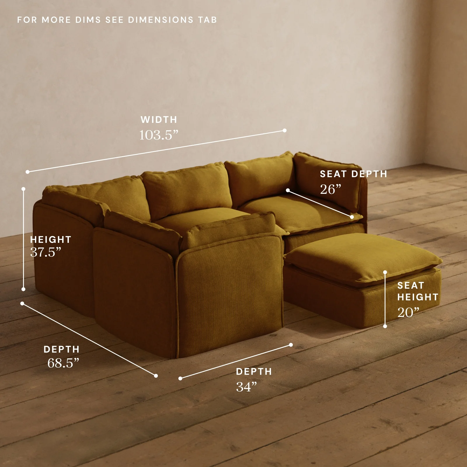 Modular Washable 4-Seater Corner Sectional + Ottoman in Kiiro | Deluxe+ Seat | Cloud Pillow - Image 5