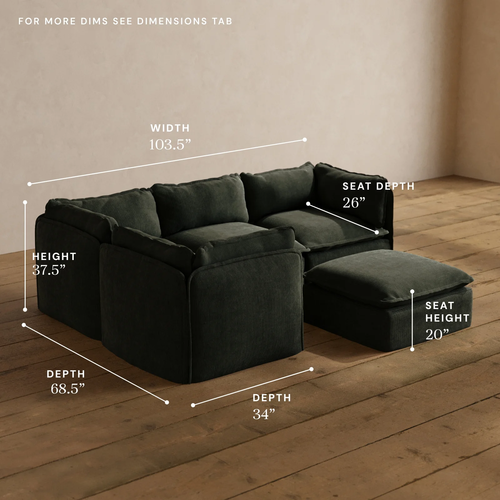 Modular Washable 4-Seater Corner Sectional + Ottoman in Olivine | Deluxe+ Seat | Cloud Pillow - Image 5