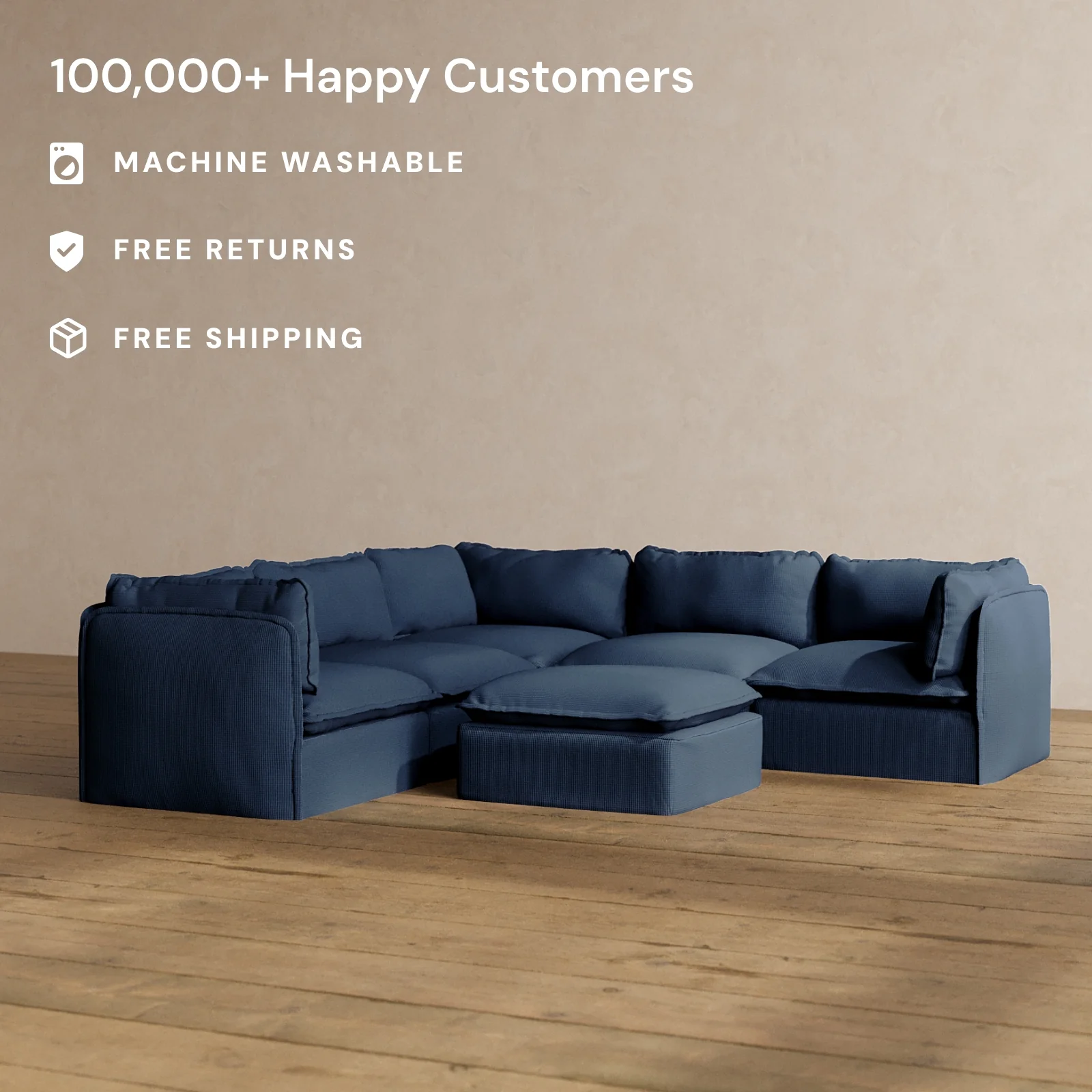 Modular Washable 4-Seater Corner Sectional + Ottoman in Sumi | Memorix+ Seat | Contour Pillow - Image 2