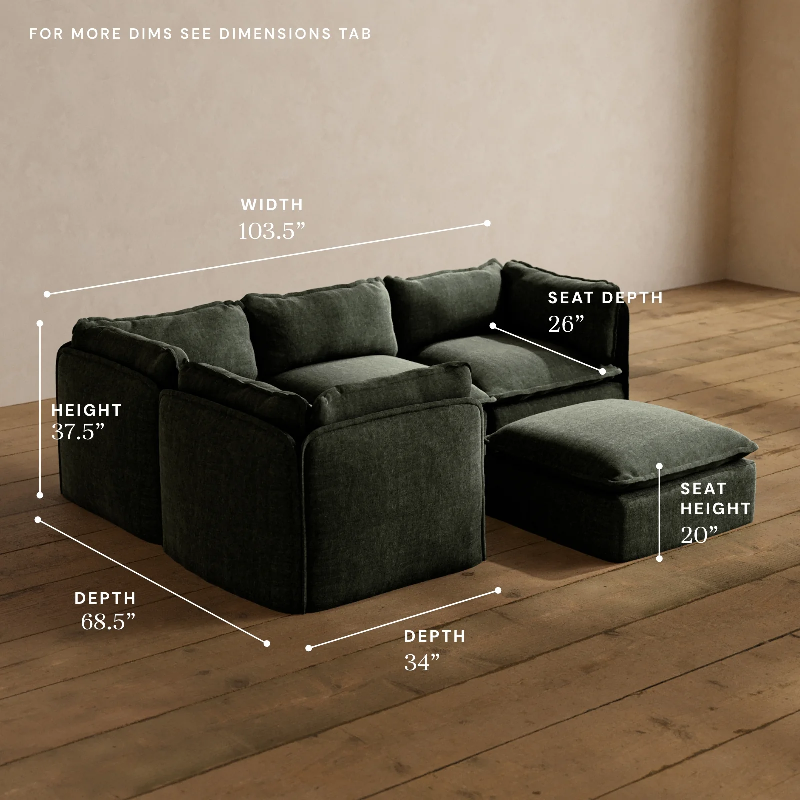 Modular Washable 4-Seater Corner Sectional + Ottoman in Willow | Memorix+ Seat | Contour Pillow - Image 5