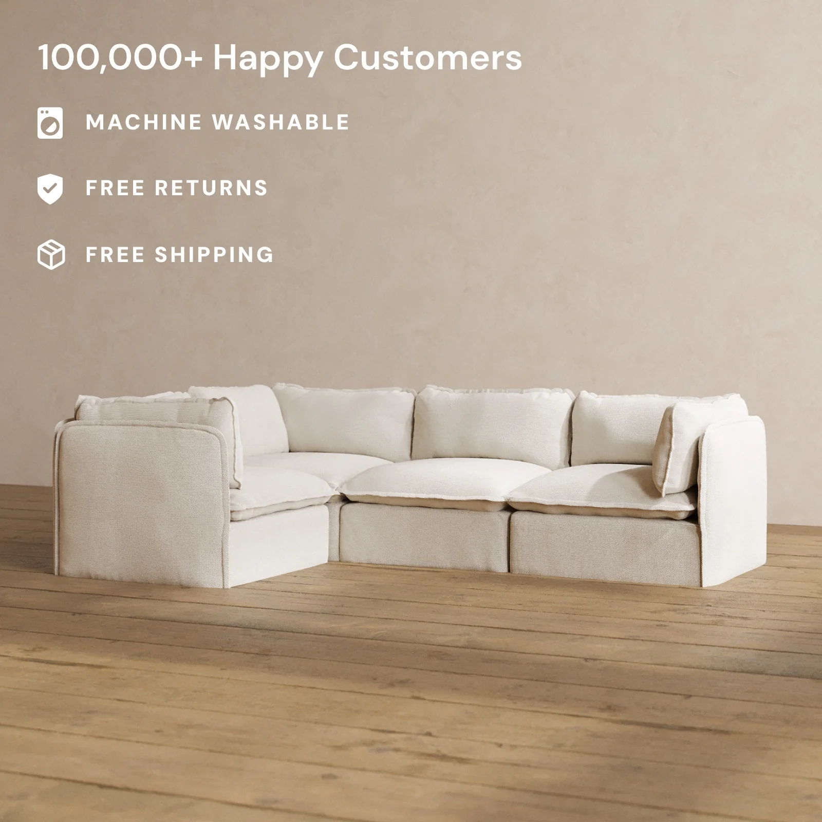 Modular Washable 4-Seater Corner Sectional in Powder | Memorix+ Seat | Contour Pillow - Image 2