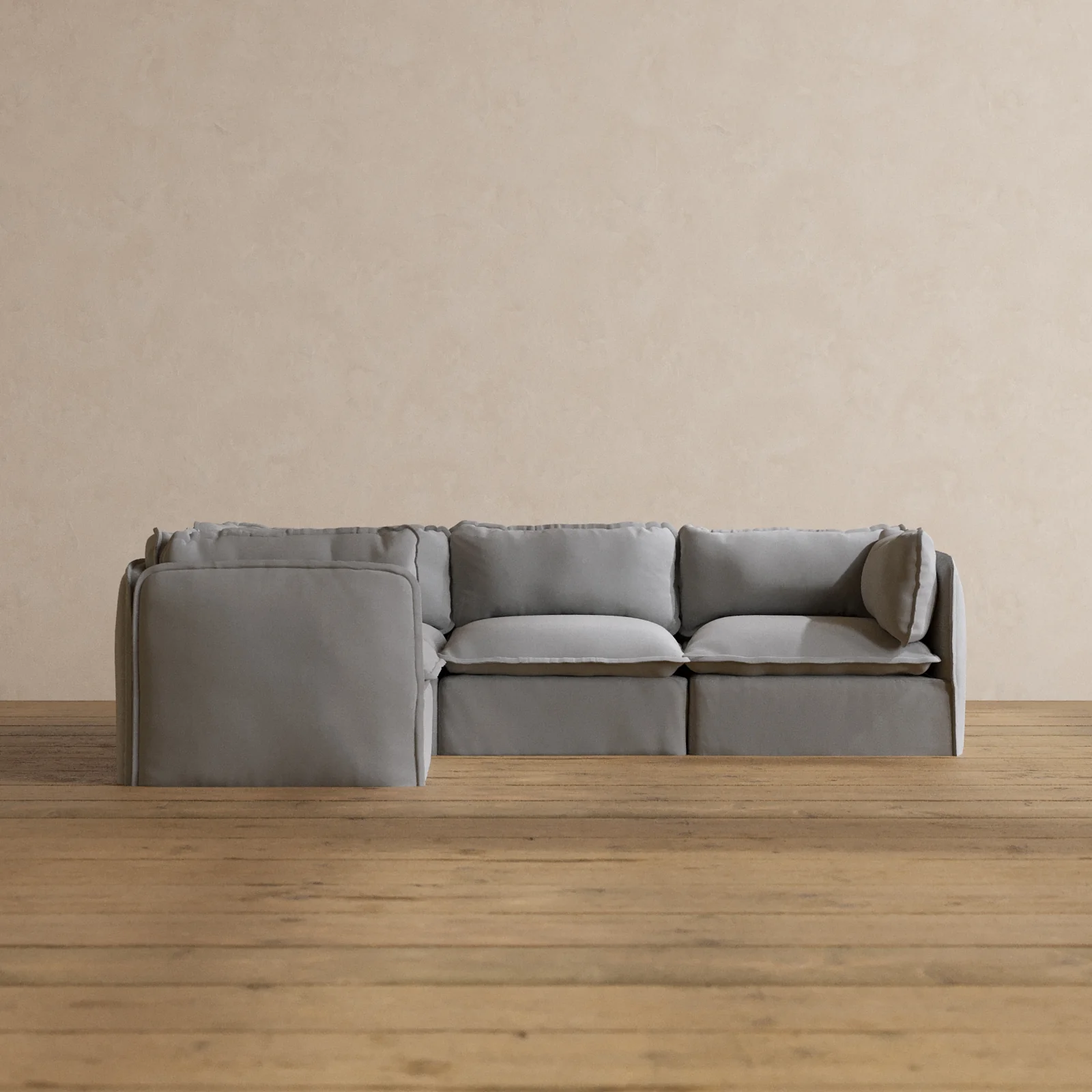 Modular Washable 4-Seater Corner Sectional in Pumice | Memorix+ Seat | Contour Pillow