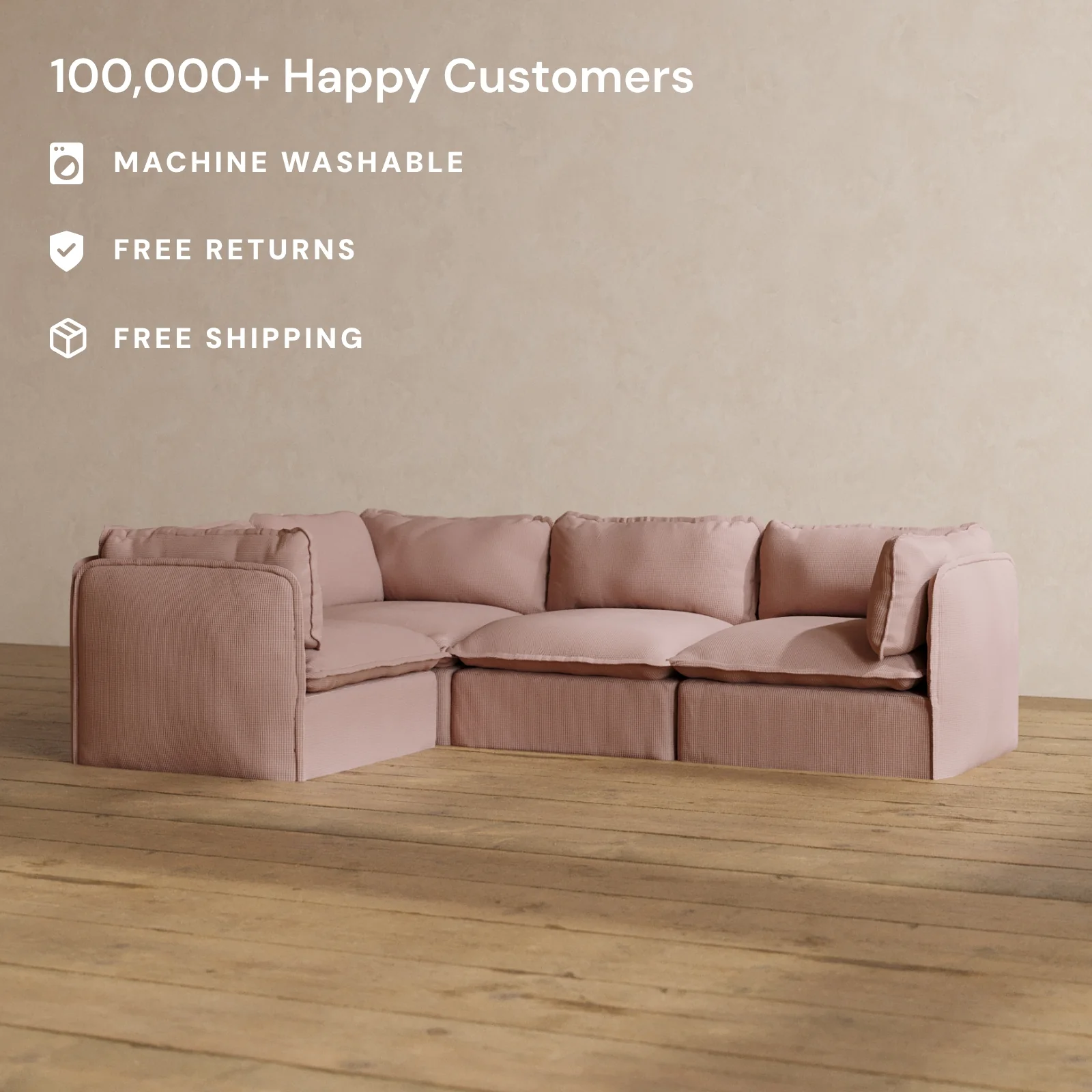 Modular Washable 4-Seater Corner Sectional in Sakura | Memorix+ Seat | Contour Pillow - Image 2