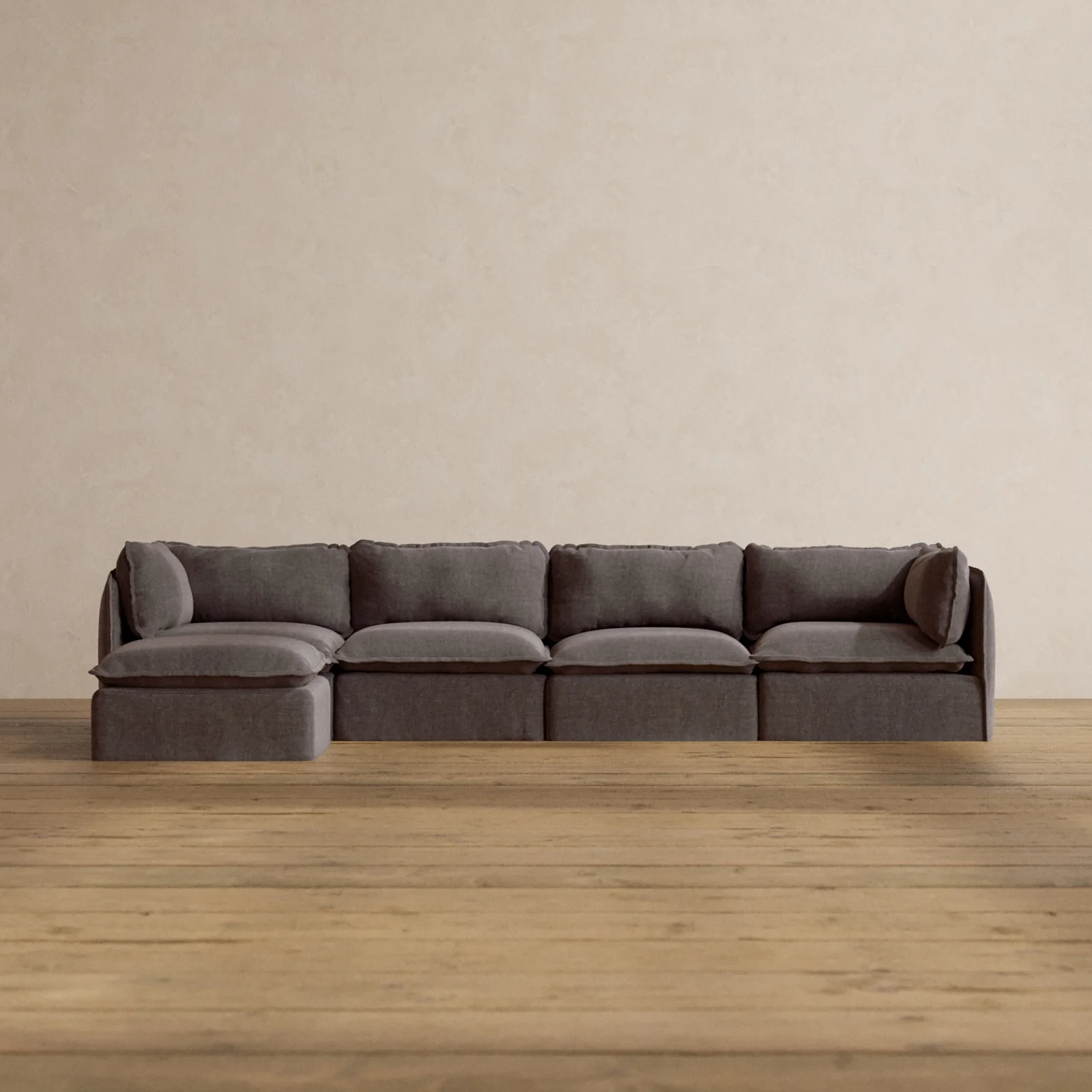 Modular Washable 4-Seater Sectional in Caviar | Deluxe+ Seat | Cloud Pillow