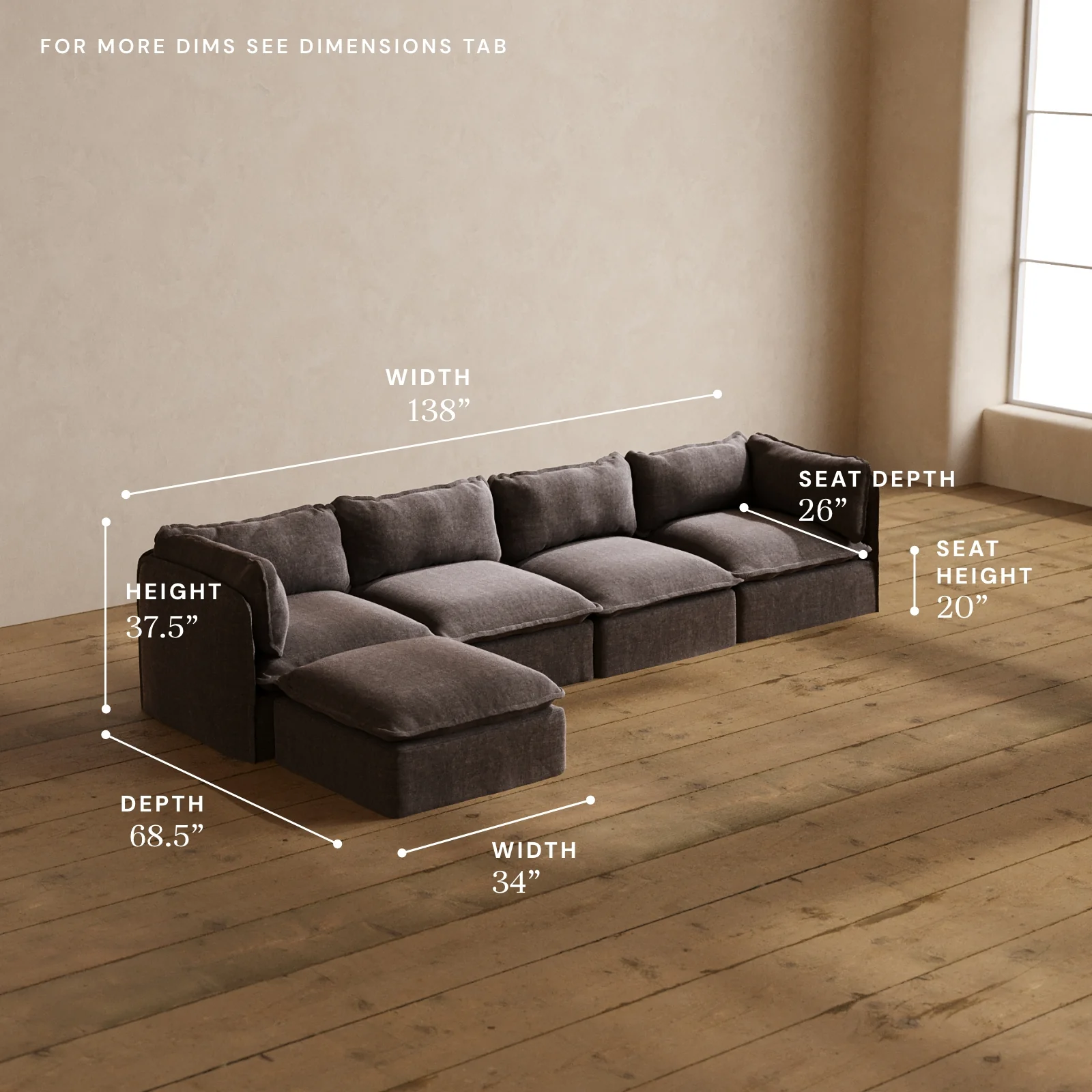 Modular Washable 4-Seater Sectional in Caviar | Memorix+ Seat | Contour Pillow - Image 5