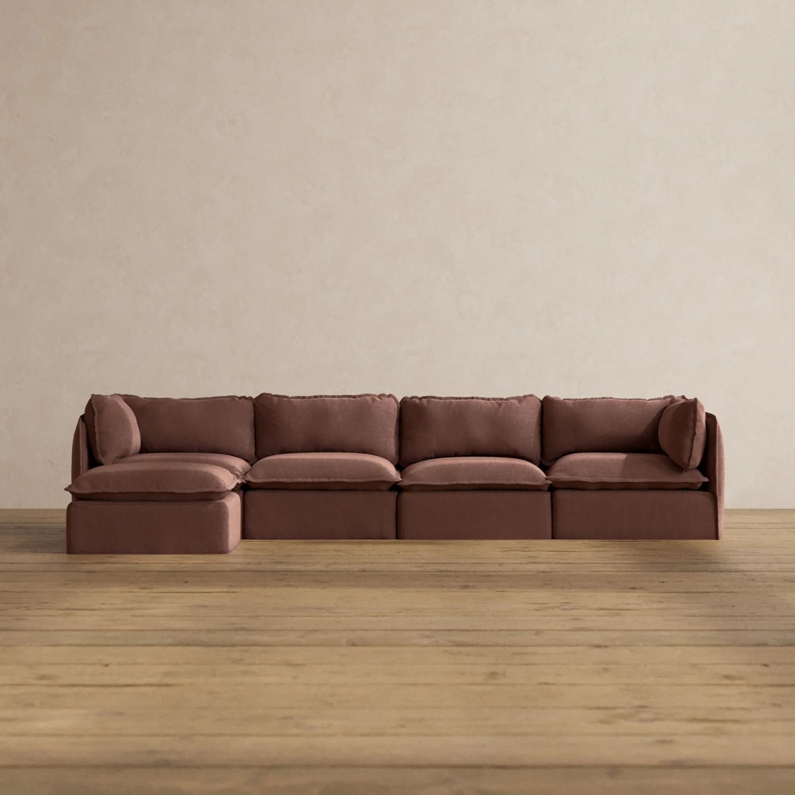 Modular Washable 4-Seater Sectional in Chestnut | Memorix+ Seat | Contour Pillow