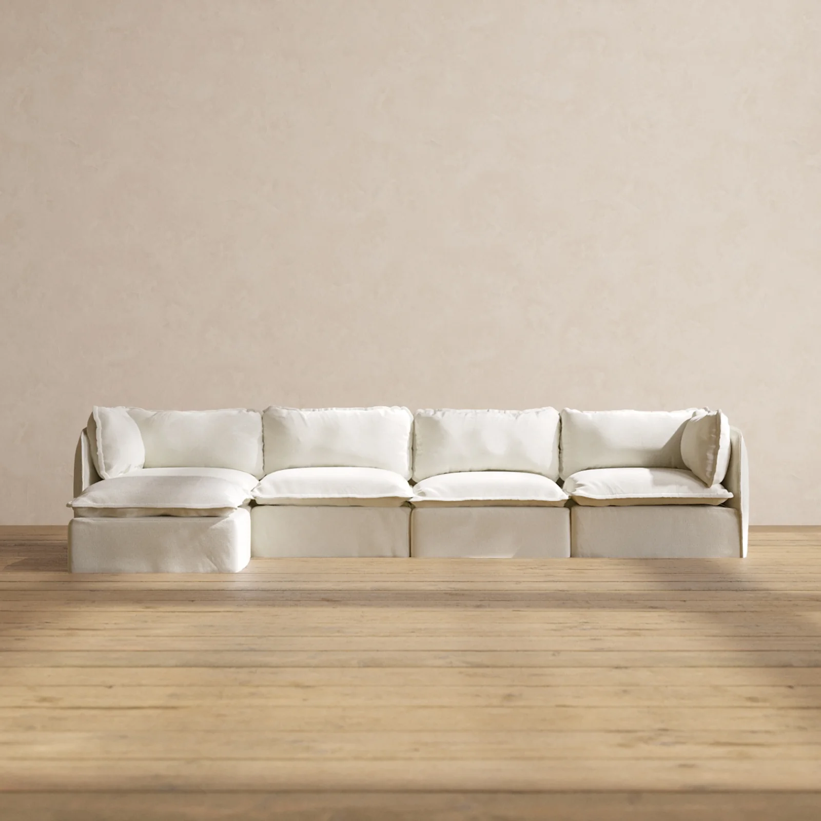 Modular Washable 4-Seater Sectional in Eggshell | Deluxe+ Seat | Cloud Pillow