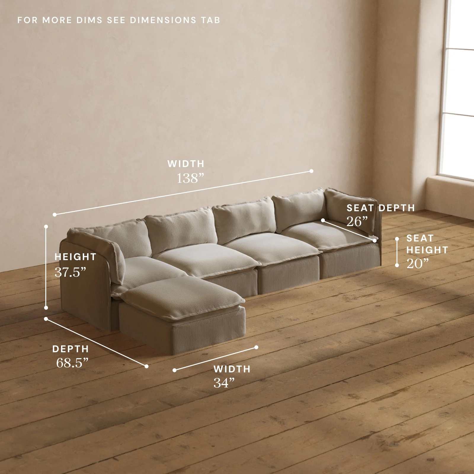 Modular Washable 4-Seater Sectional in Milk | Memorix+ Seat | Contour Pillow - Image 5