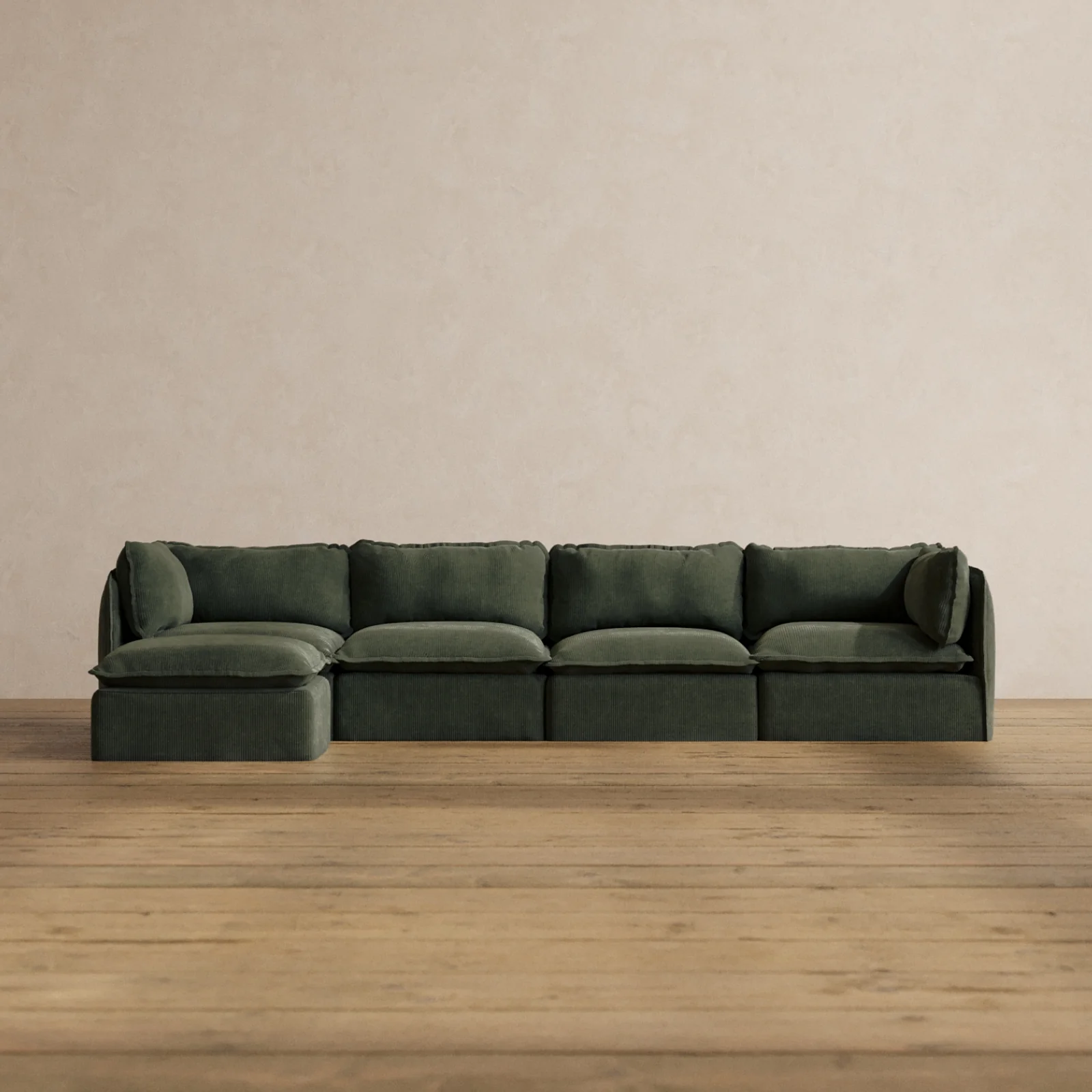 Modular Washable 4-Seater Sectional in Olivine | Memorix+ Seat | Contour Pillow