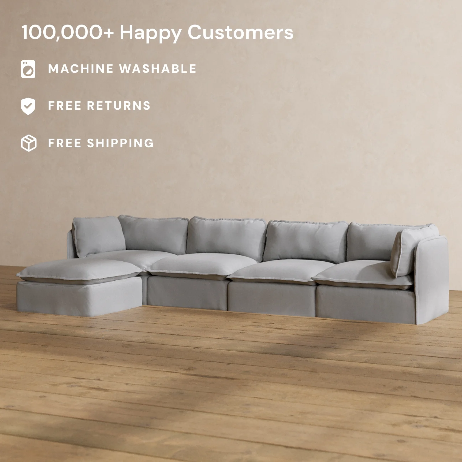 Modular Washable 4-Seater Sectional in Pumice | Memorix+ Seat | Contour Pillow - Image 2