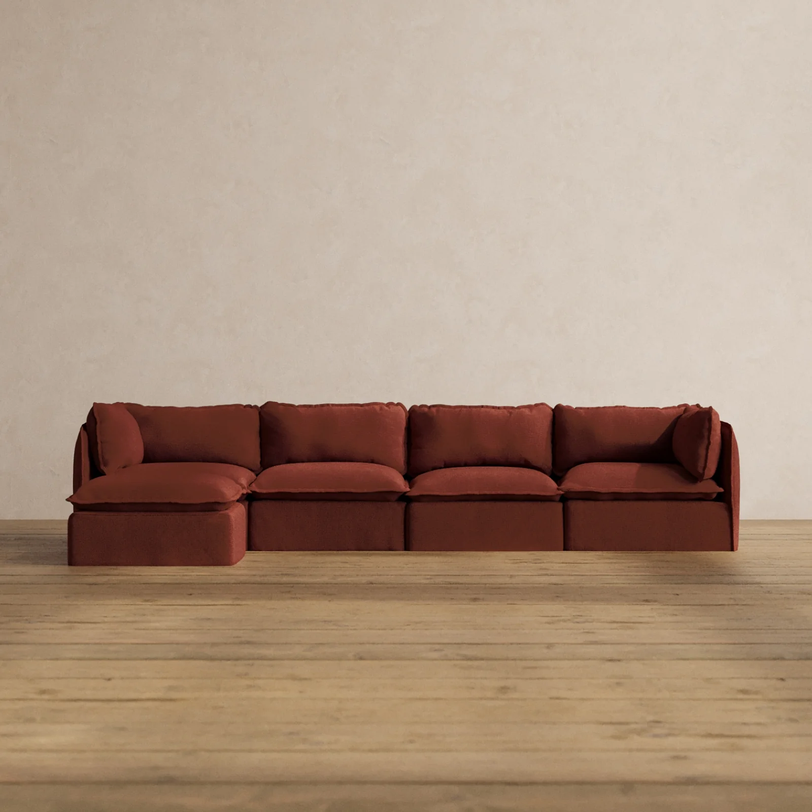 Modular Washable 4-Seater Sectional in Rust | Memorix+ Seat | Contour Pillow