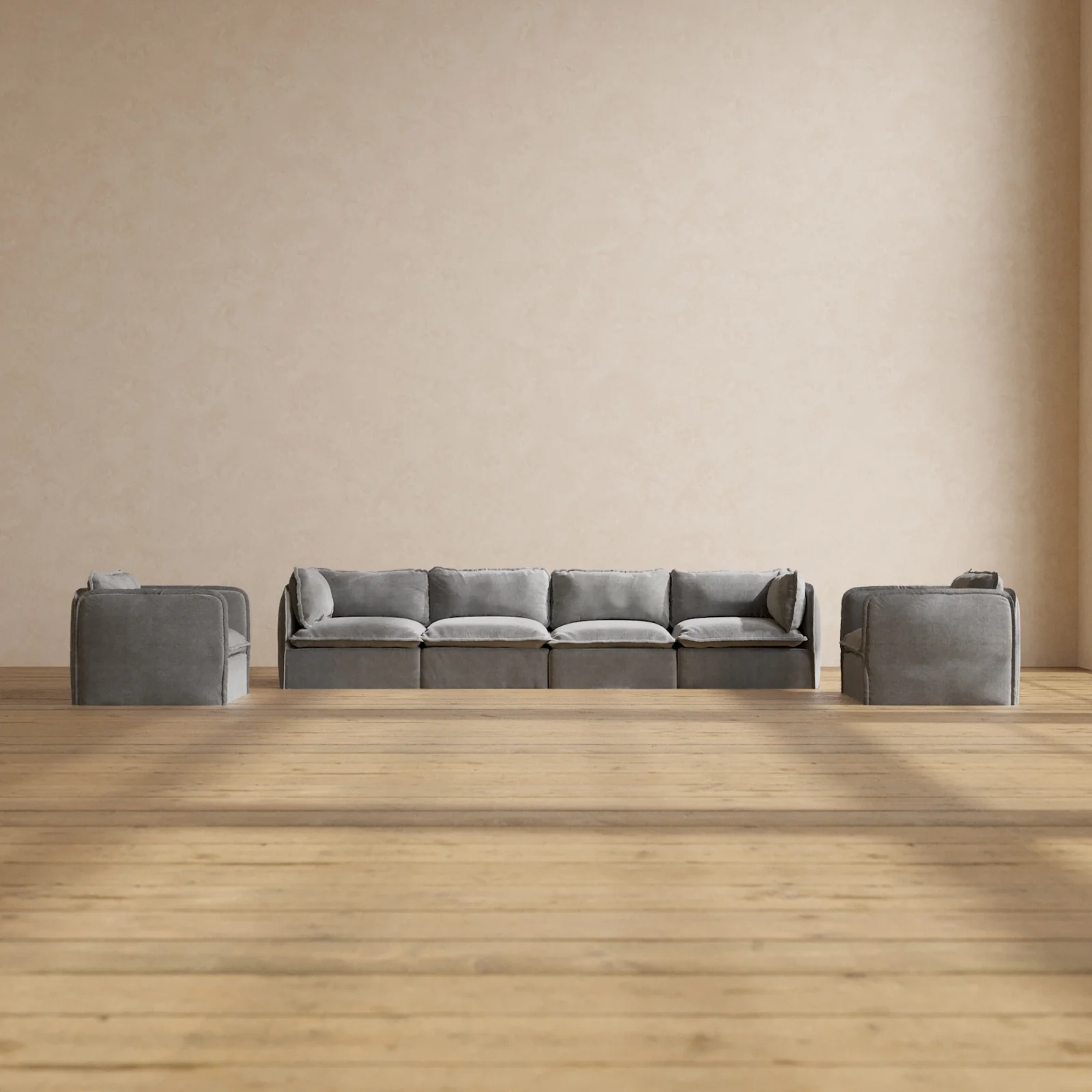 Modular Washable 4-Seater Sofa + Armchair Set in Ash | Deluxe+ Seat | Cloud Pillow