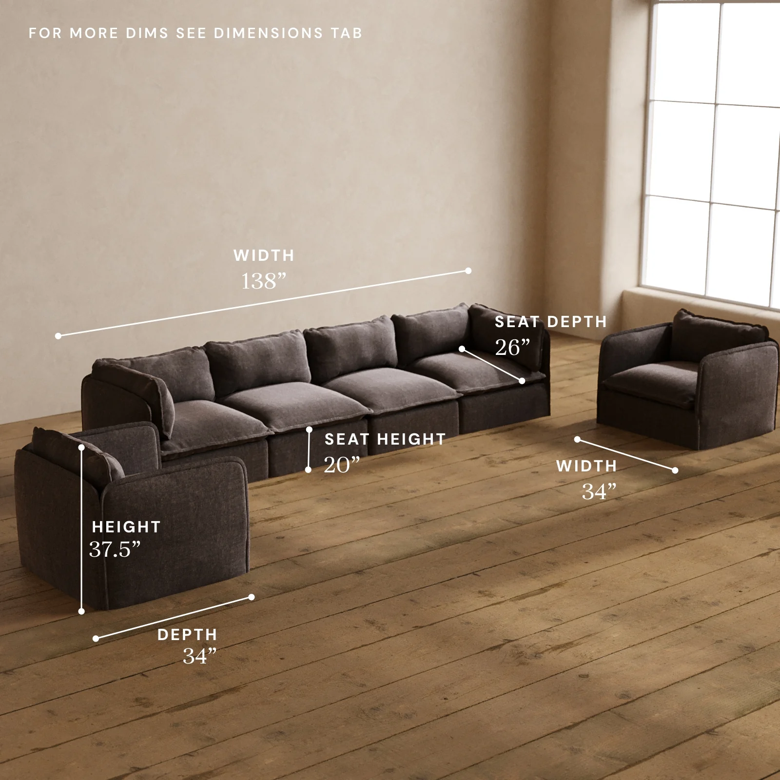 Modular Washable 4-Seater Sofa + Armchair Set in Caviar | Deluxe+ Seat | Cloud Pillow - Image 5