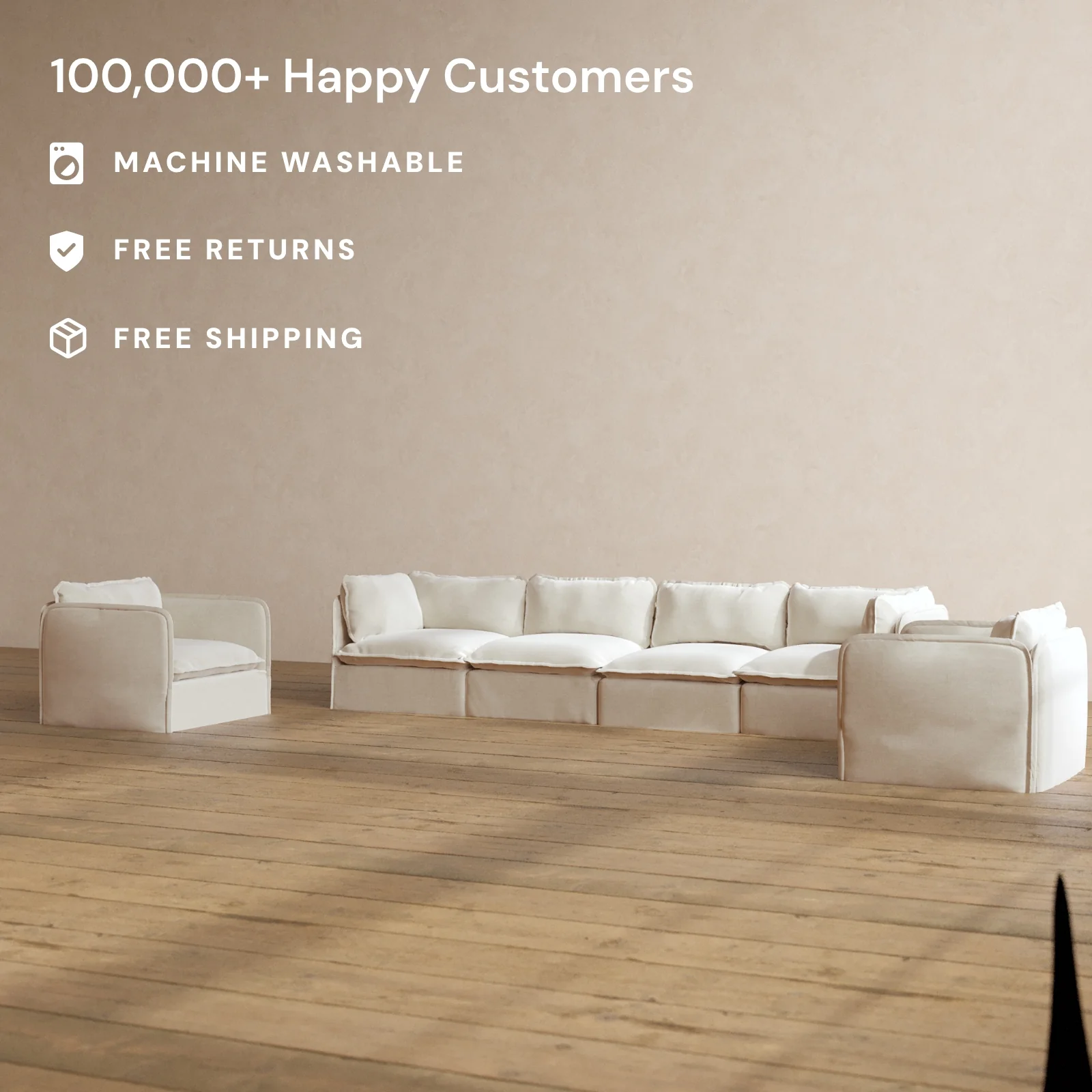 Modular Washable 4-Seater Sofa + Armchair Set in Coco | Memorix+ Seat | Contour Pillow - Image 2