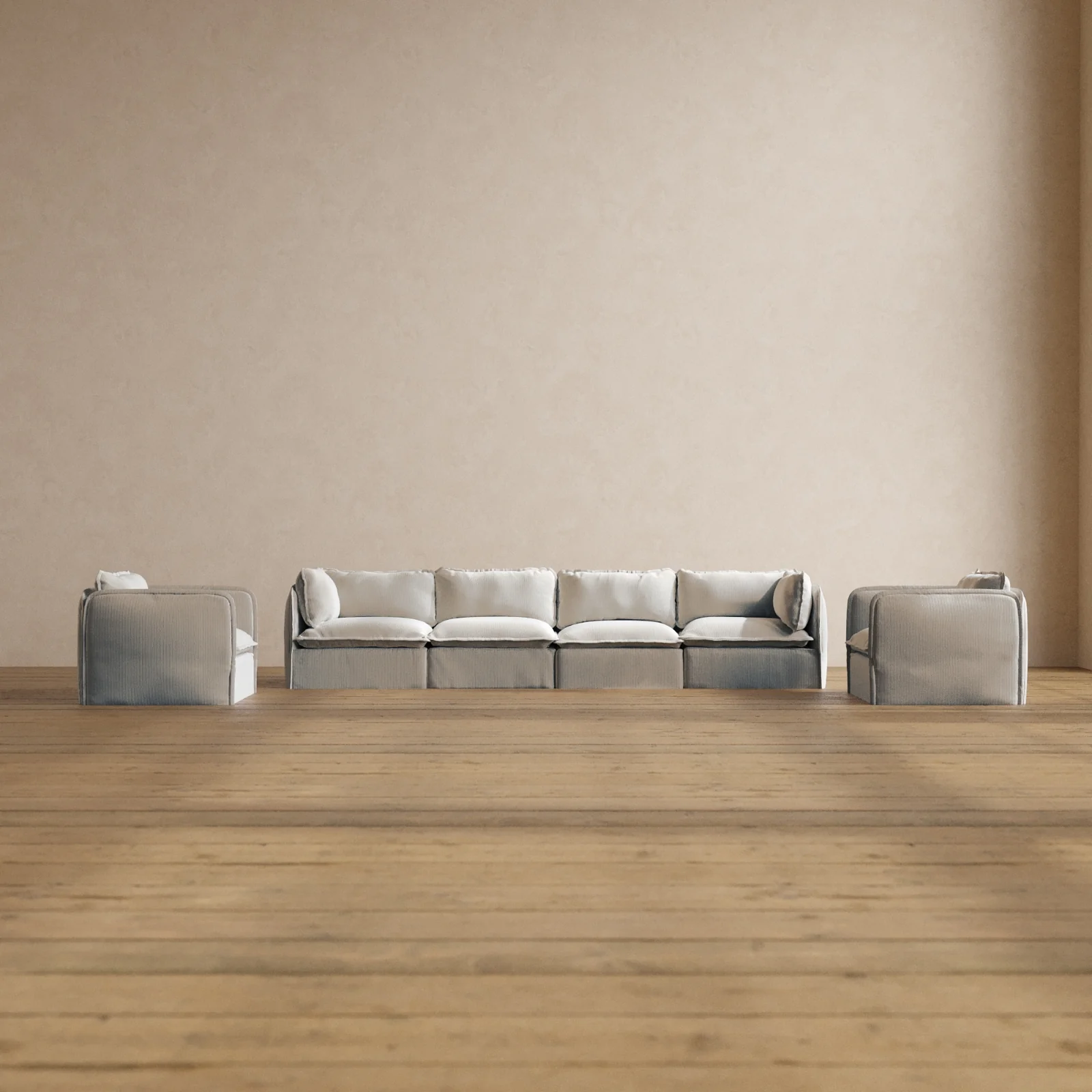 Modular Washable 4-Seater Sofa + Armchair Set in Milk | Deluxe+ Seat | Cloud Pillow