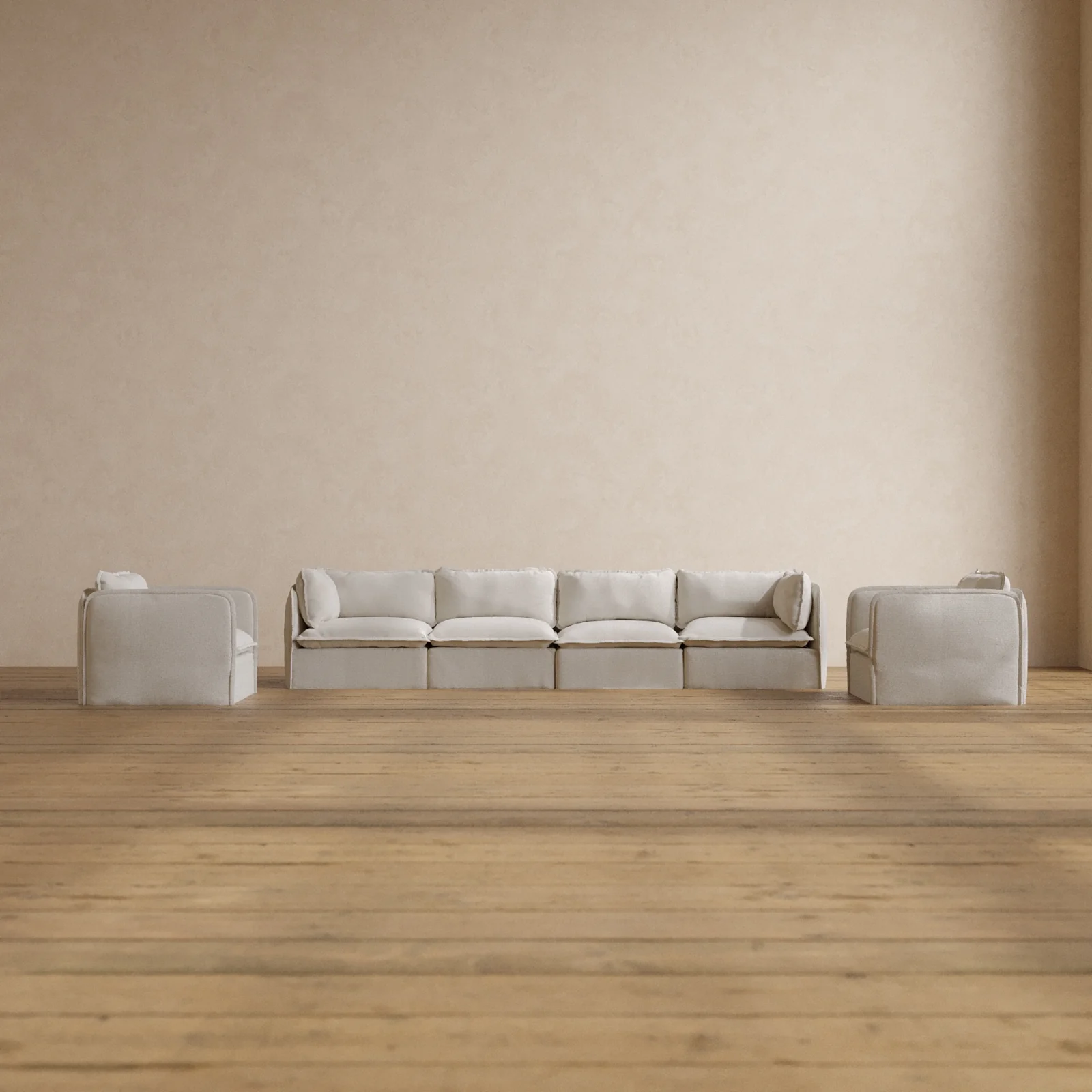 Modular Washable 4-Seater Sofa + Armchair Set in Powder | Memorix+ Seat | Contour Pillow