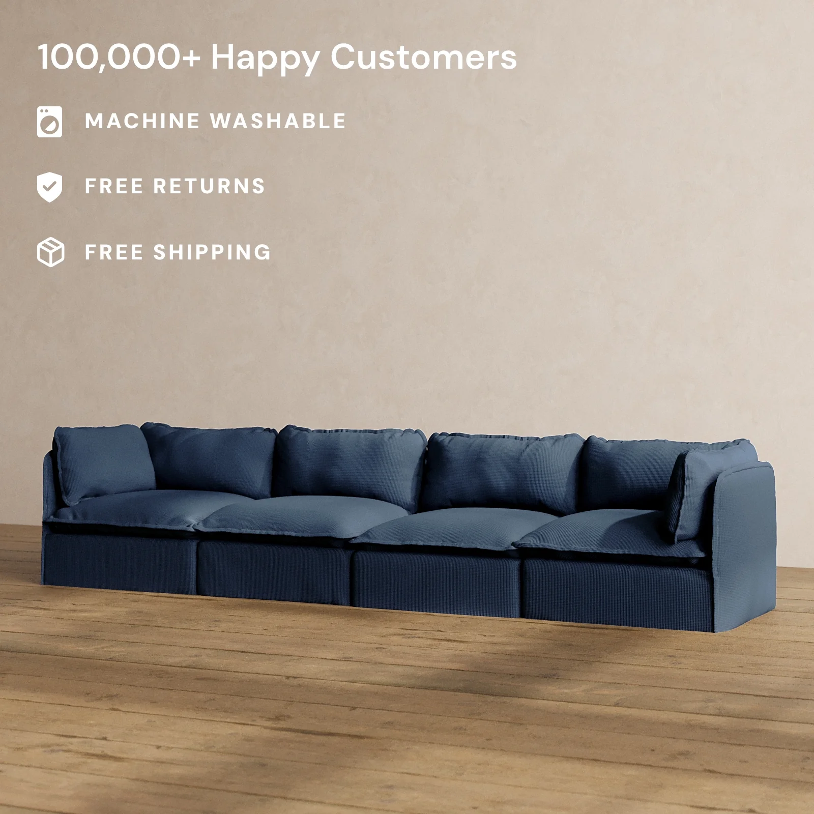 Modular Washable 4-Seater in Sumi | Deluxe+ Seat | Cloud Pillow - Image 2