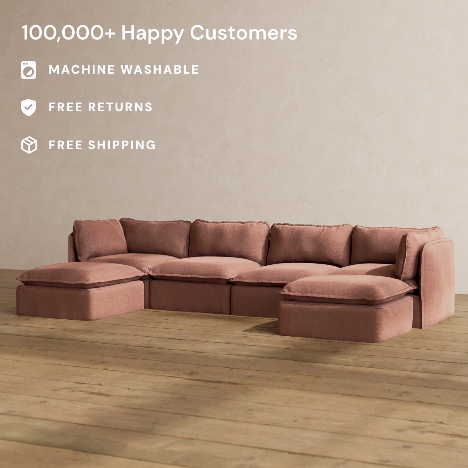 Modular Washable 4-Seater U-Sectional in Chestnut | Memorix+ Seat | Contour Pillow - Image 2