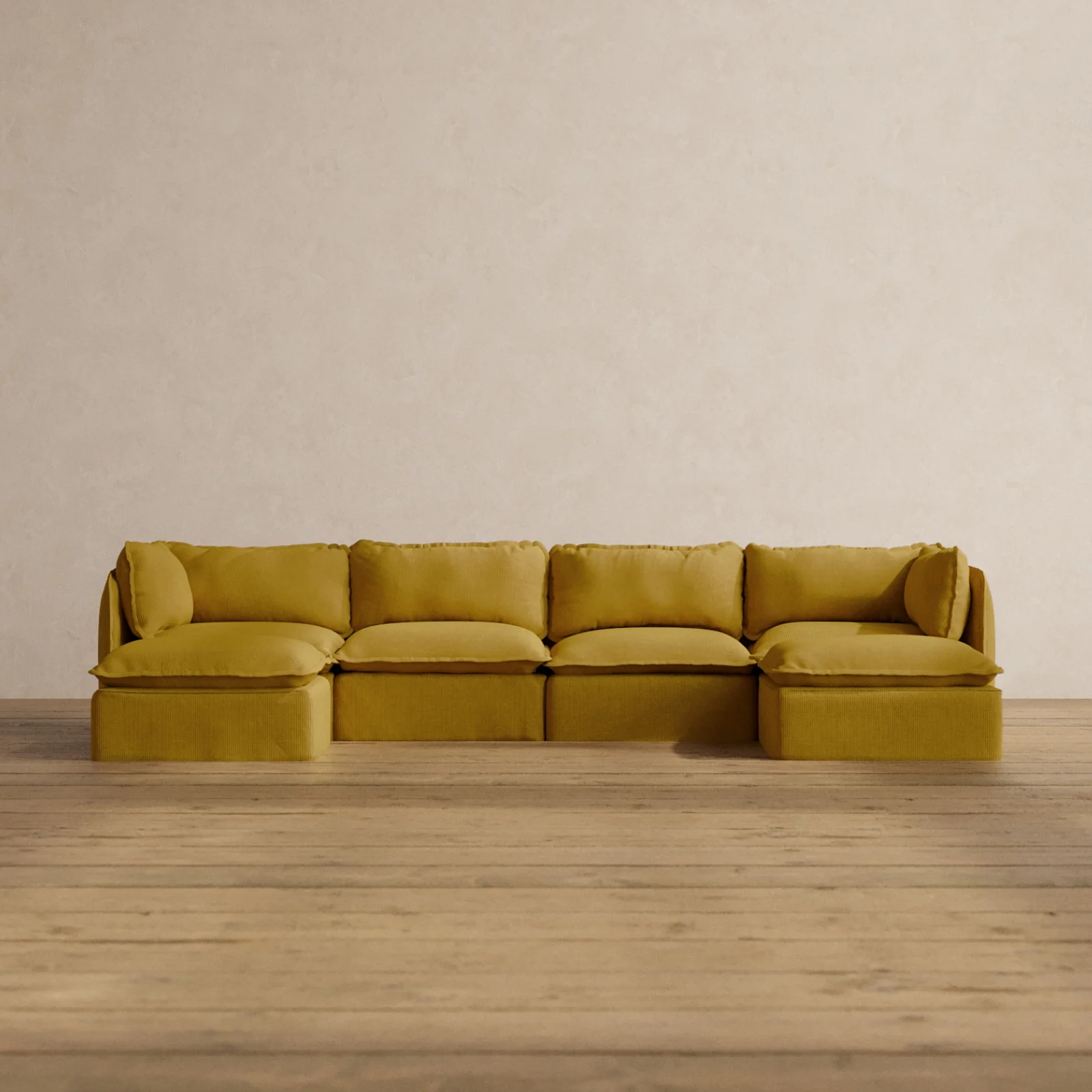 Modular Washable 4-Seater U-Sectional in Kiiro | Memorix+ Seat | Contour Pillow