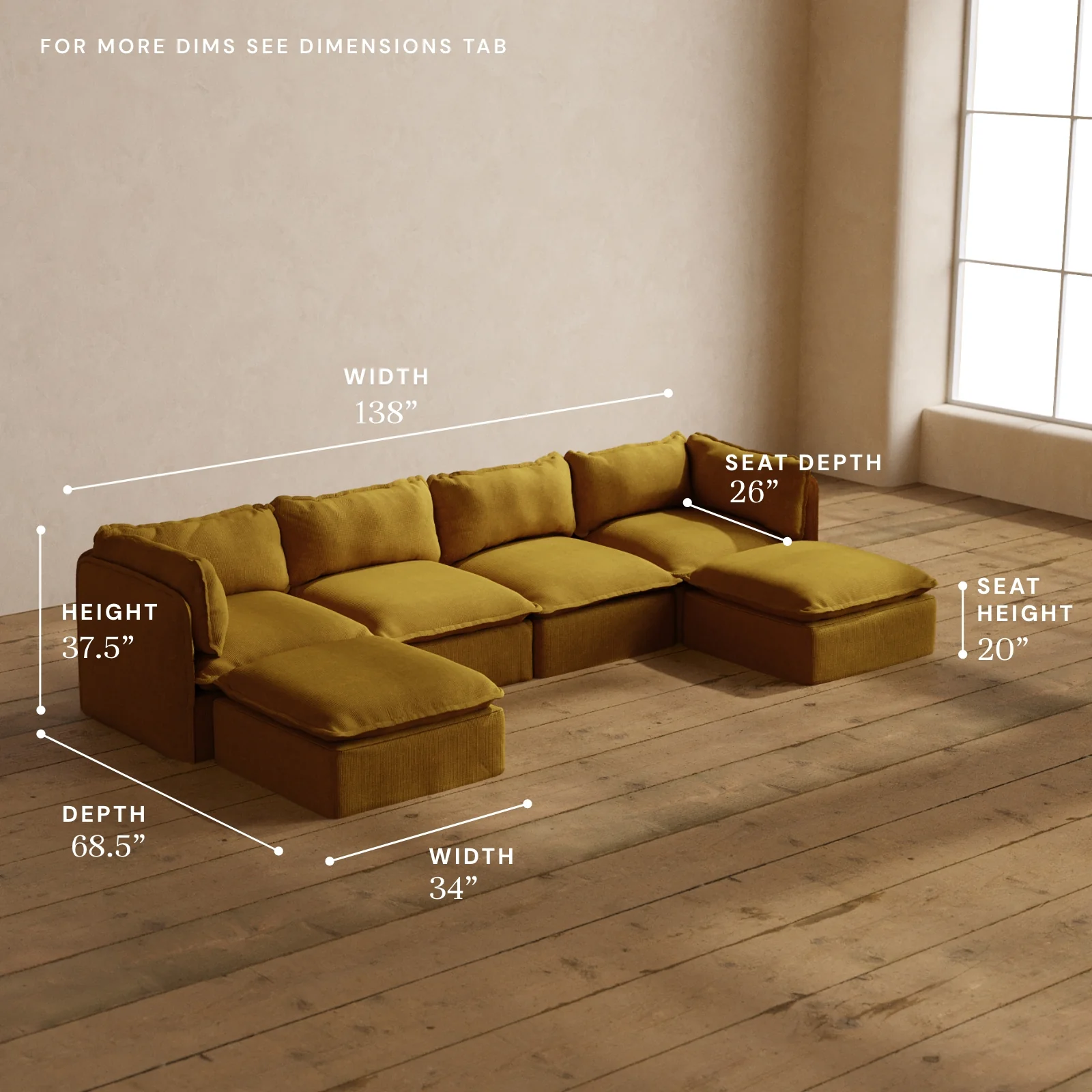Modular Washable 4-Seater U-Sectional in Kiiro | Memorix+ Seat | Contour Pillow - Image 5