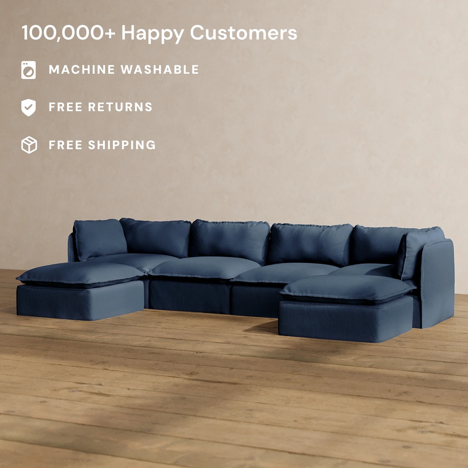 Modular Washable 4-Seater U-Sectional in Sumi | Deluxe+ Seat | Cloud Pillow - Image 2
