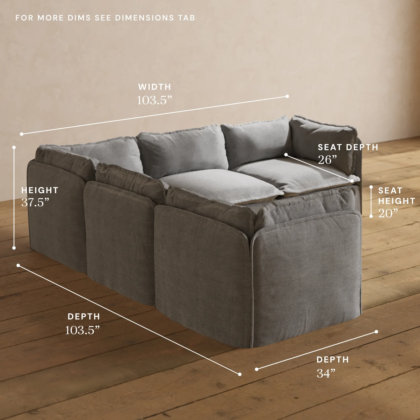Modular Washable 5-Seater Corner Sectional in Ash | Memorix+ Seat | Contour Pillow - Image 5