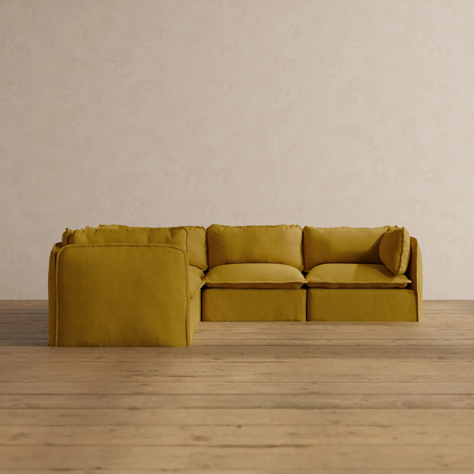 Modular Washable 5-Seater Corner Sectional in Kiiro | Memorix+ Seat | Contour Pillow