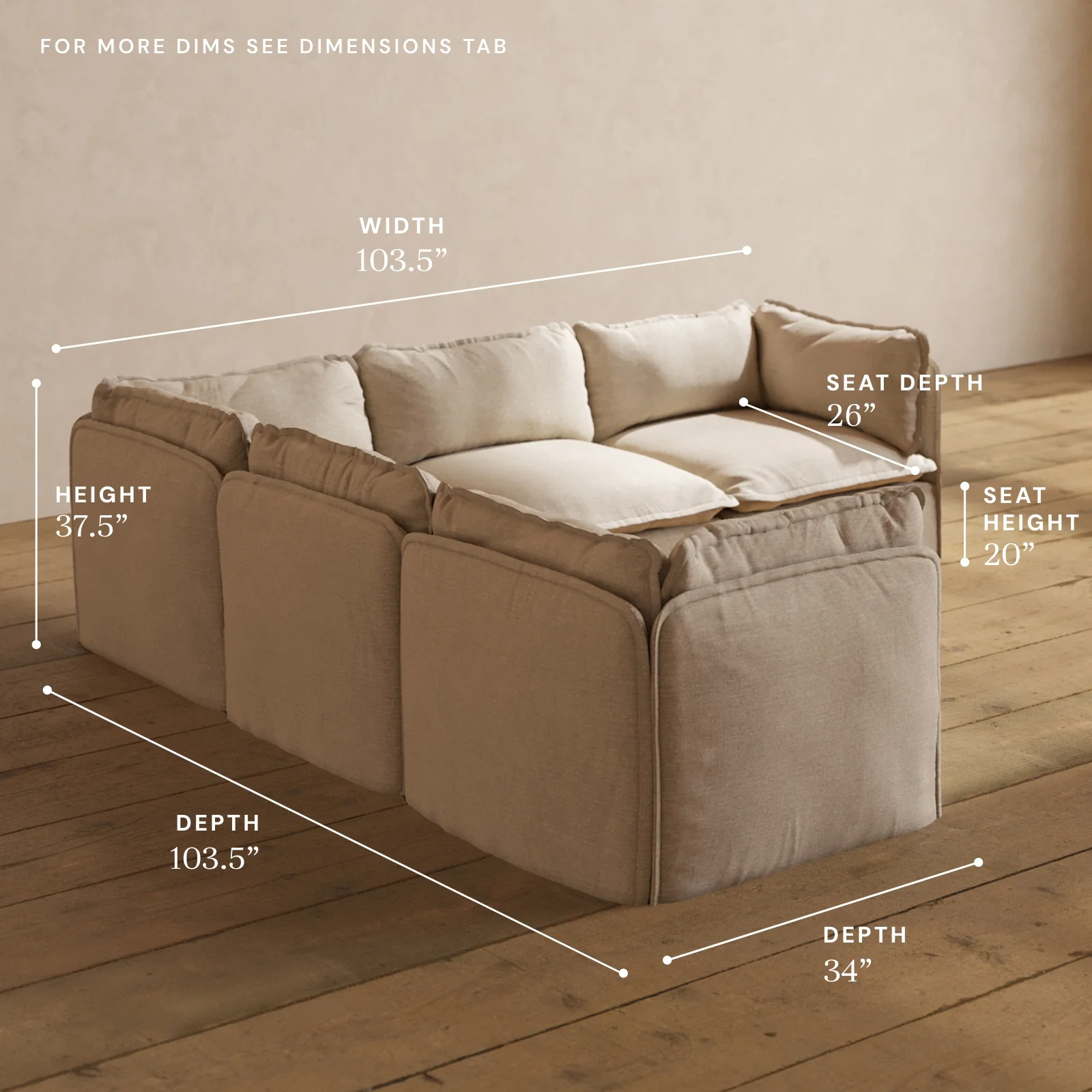 Modular Washable 5-Seater Corner Sectional in Oat | Memorix+ Seat | Contour Pillow - Image 5