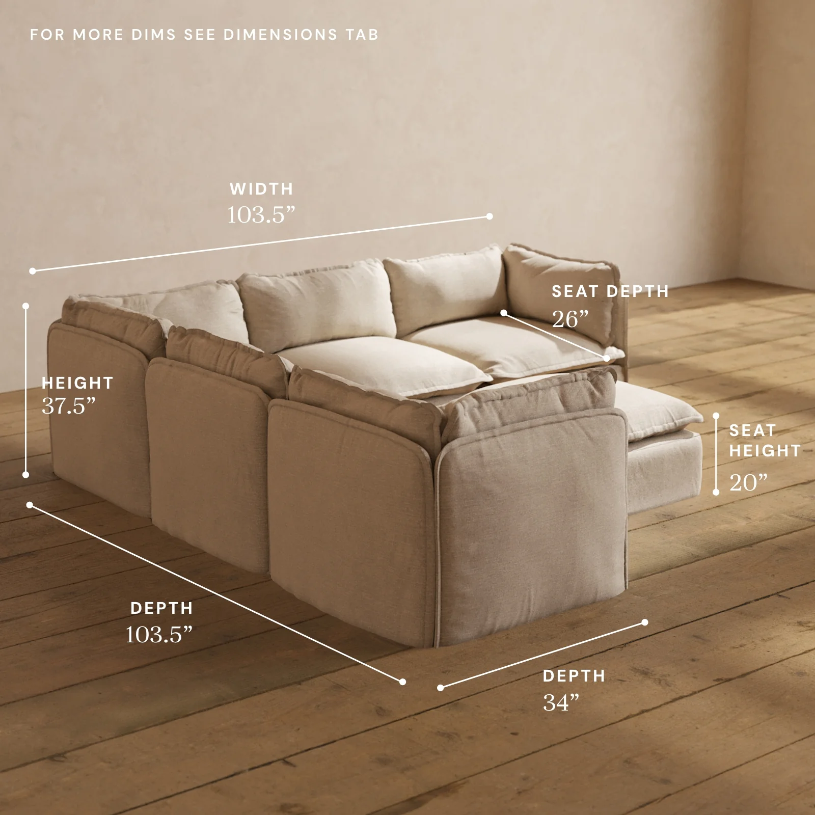 Modular Washable 5-Seater Corner Sectional + Ottoman in Oat | Memorix+ Seat | Contour Pillow - Image 5